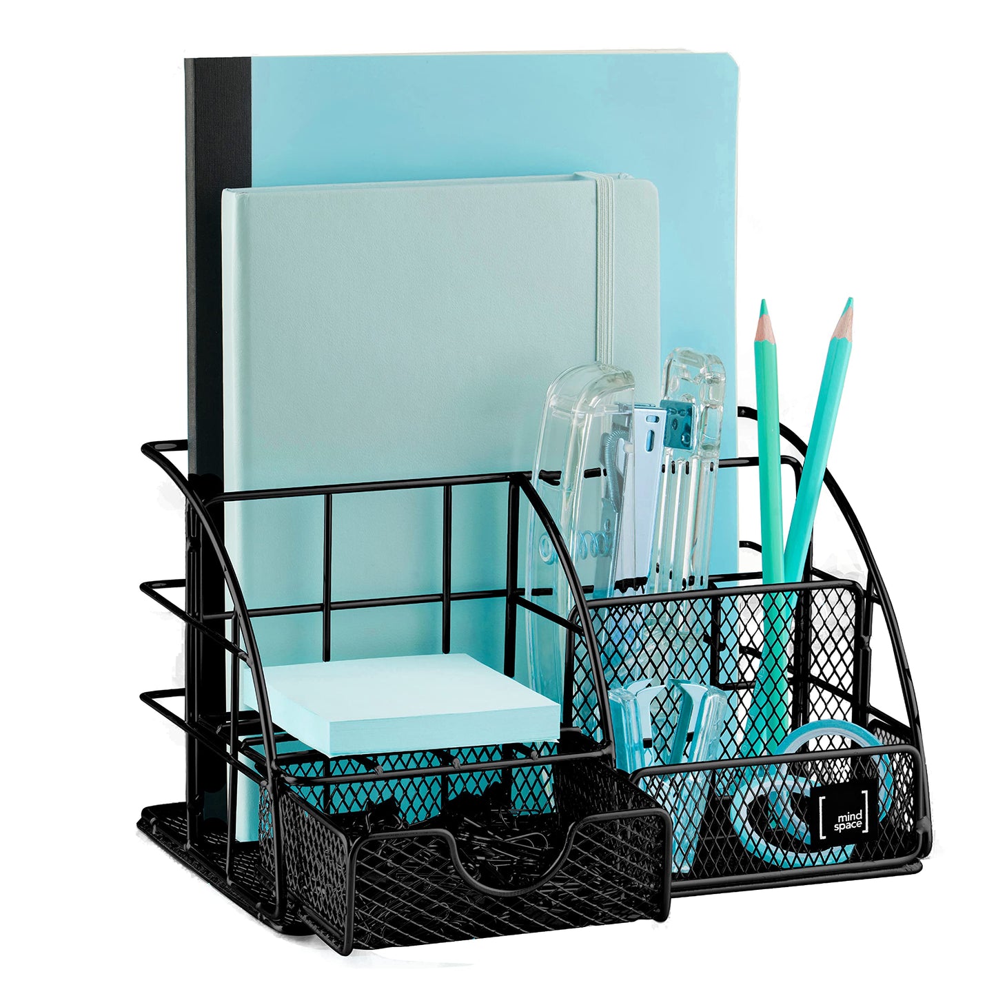 Schwarzer Schreibtisch-Organizer von Mindspace – Schreibtisch-Organizer für das Homeoffice mit Schublade + Büroklammern, Heftklammern – Organizer für Schulbedarf, Stifthalter für den Schreibtisch, kleiner Organizer | The Wire Collection