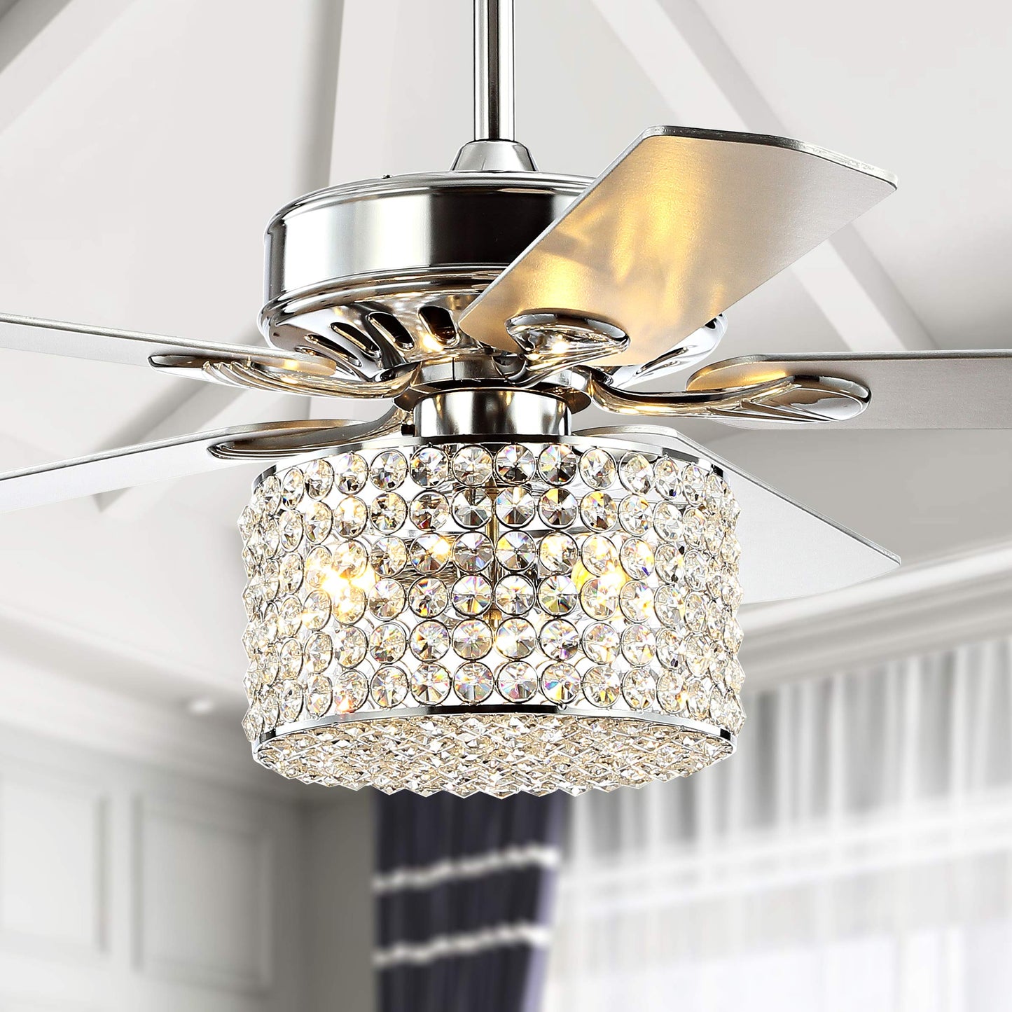 JONATHAN Y JYL9606A Brandy 52" 3-flammiger LED-Deckenventilator mit Kristallprismen und Fernbedienung, Übergangsstil, glamourös, klassisch, modern, zeitgenössisch, Wohnzimmer, Familienzimmer, Esszimmer, Schlafzimmer, Chrom