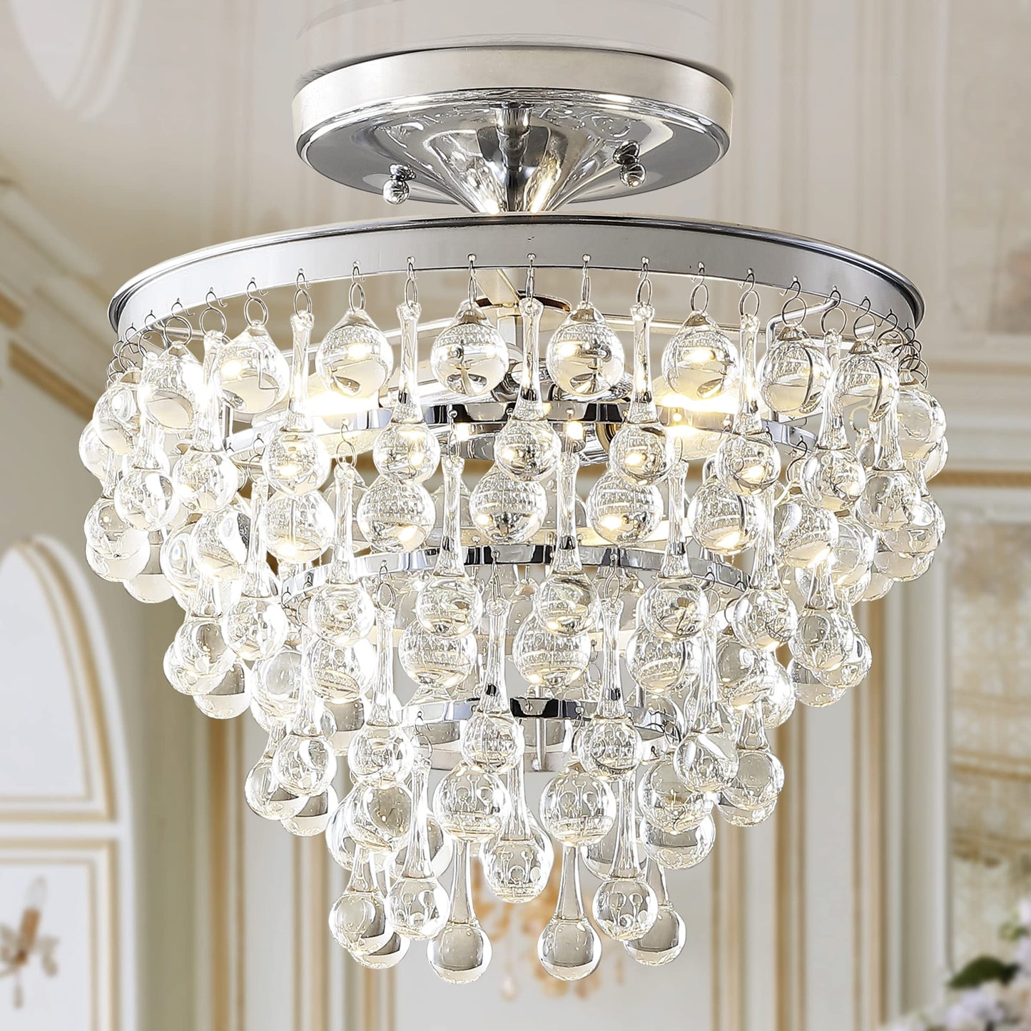JONATHAN Y JYL9030B Toronto 16" Metall/Kristall LED Deckenleuchte, zeitgenössisch, modern, Übergangsstil, elegant, für Büro, Wohnzimmer, Familienzimmer, Esszimmer, Schlafzimmer, Flur, Foyer, Chrom