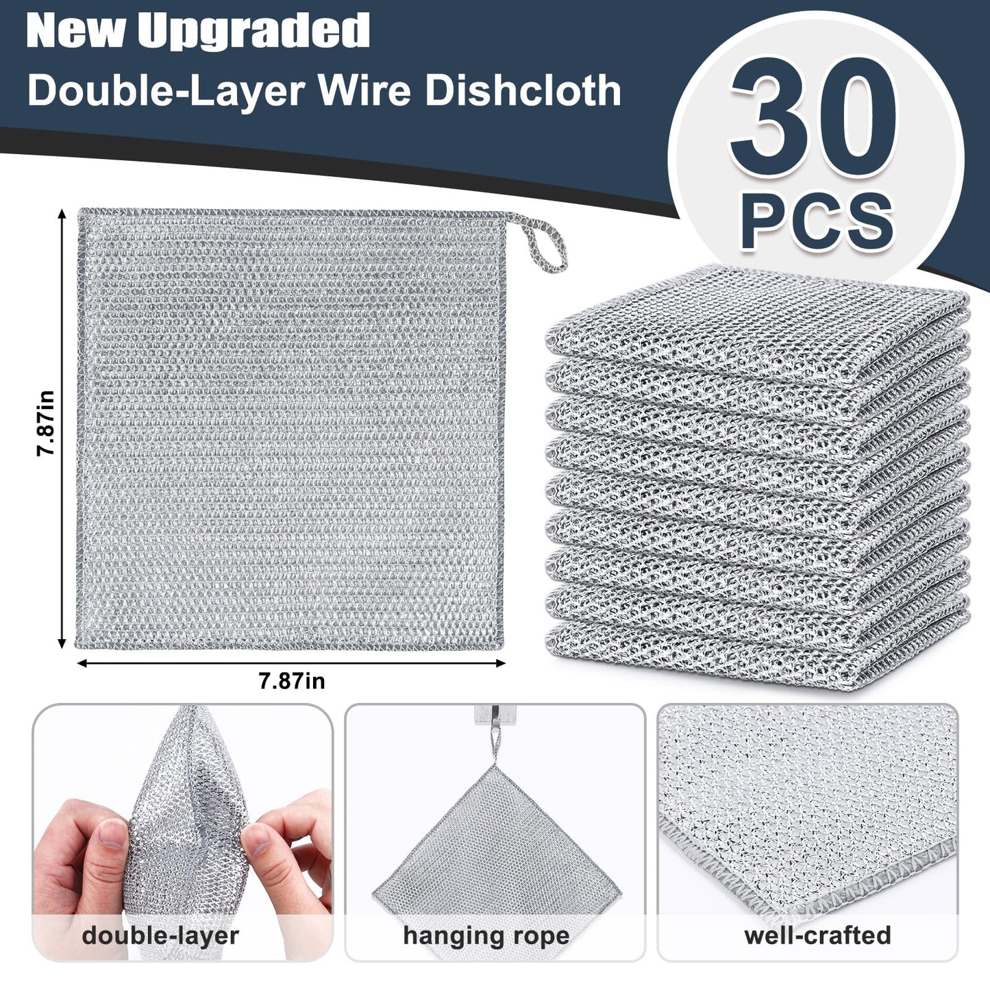 Navona 18 Pcs New Upgrade Steel Wire Dishcloth,Double-Layer Steel Wire Cleaning Cloth,Powerful Cleaning Non-Scratch Wire Dishcloth Rag for Cookware, Sinks, Dishes, Stove Tops, Small