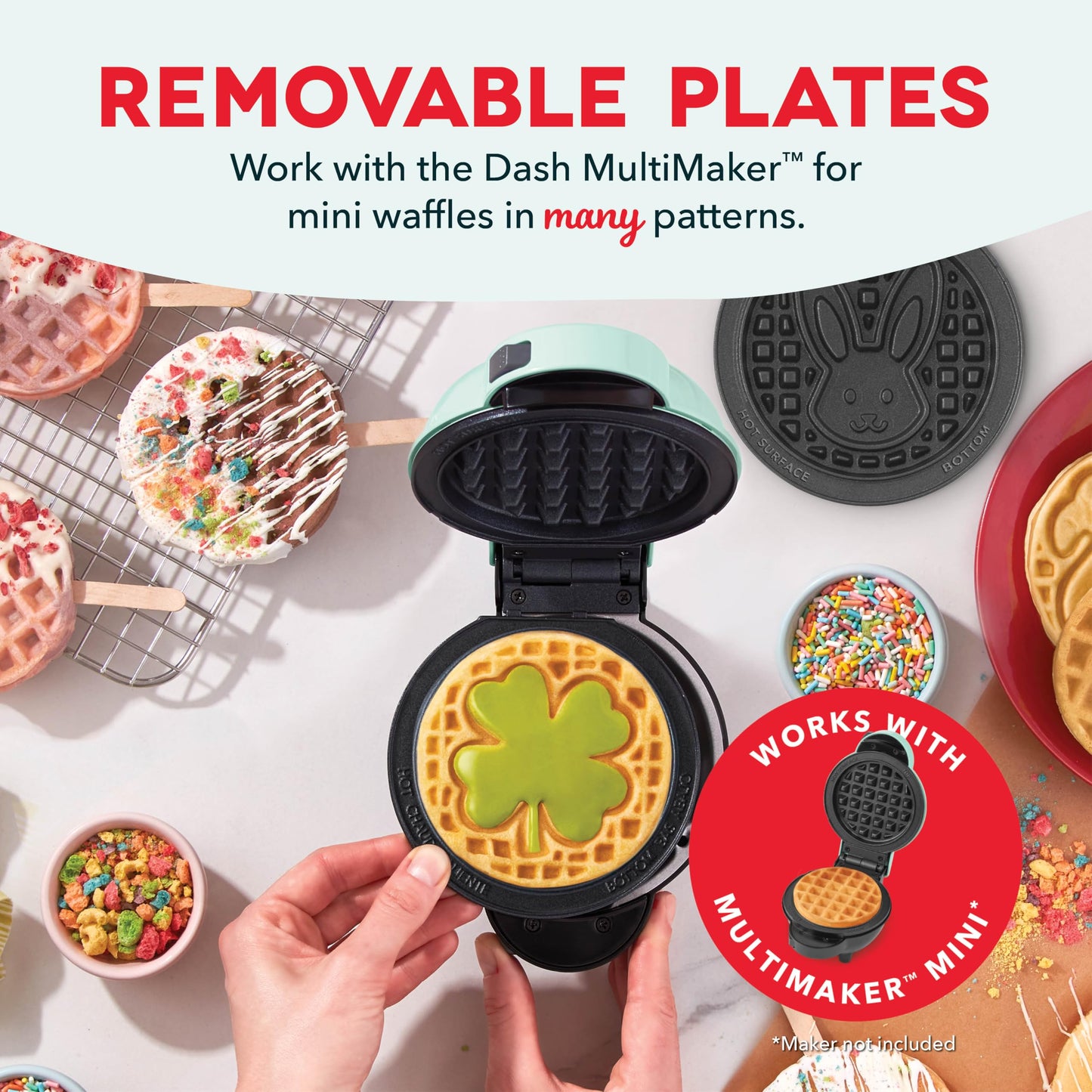 DASH Multimaker Mini System Two 4” Nonstick Removable Waffle Plates (Gingerbread & Snowflake) - 2Pc Plate Pack for Waffle Iron & Griddle, Compatible with Dash MultiMaker Mini System, Nonstick Surface