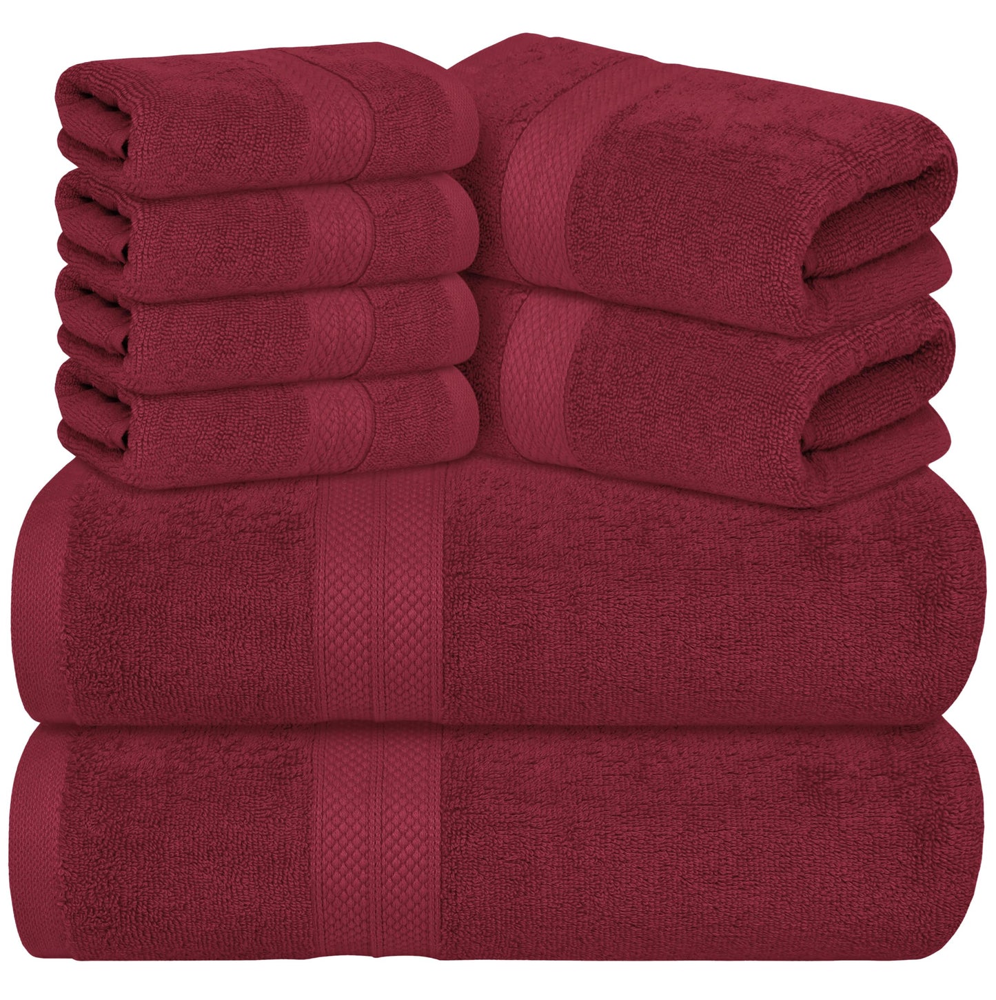 Avalon Towels Luxury 8 Piece Towels Set, 2 Bath Towels, 2 Hand Towels and 4 Washcloths, 600 GSM 100% Ring Spun Cotton Highly Absorbent Bathroom Towel Set, Ideal for Hotel, Spa and Gym (Pink)