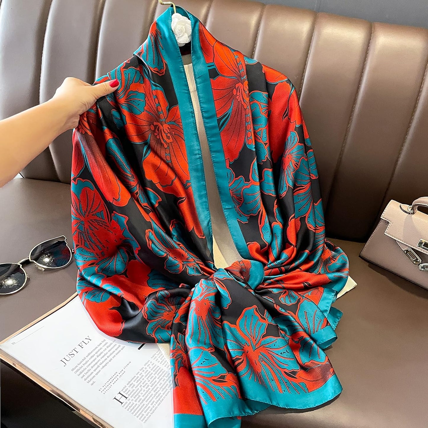 NUWEERIR Damen-Schal, 100 % großer Maulbeerseide, langer Satin-Schal, modischer Designer-Schal, leichte Wickel