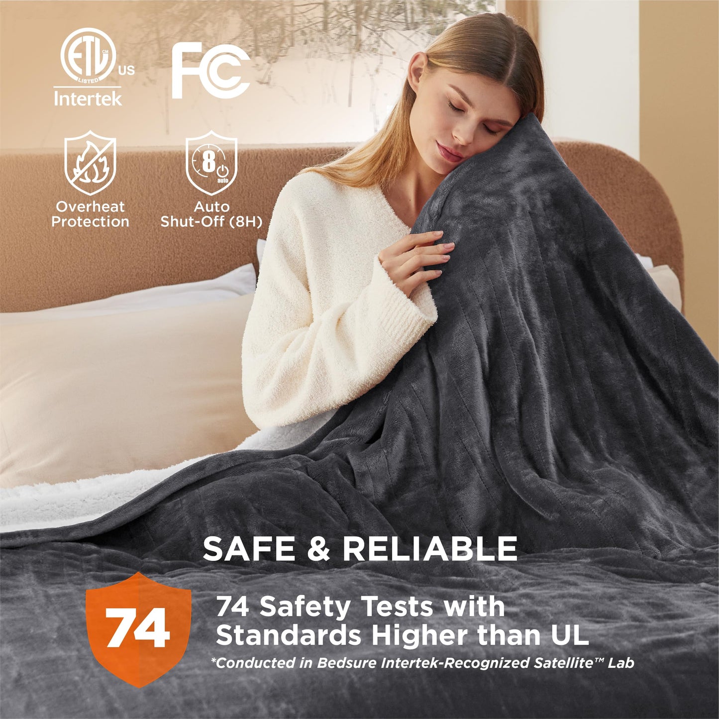 Electric Heated Blanket/Throw - Seamless Flannel Electric Blanket, Heating Blanket with 4 Time Settings & 6 Heat Settings, Warm Blanket Gift for Grandma (50x60 inches, Black)