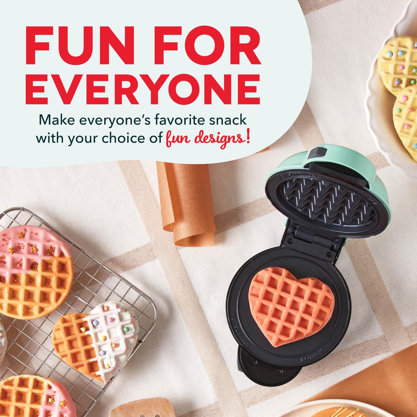 DASH Holiday Multimaker Mini System - Waffle Maker with Six 4” Removable Holiday Plates: Waffle Iron & Griddle, 4-in-1 Mini Waffle Maker for Kids and Families – Nonstick Surface, Santa Waffle (Red)