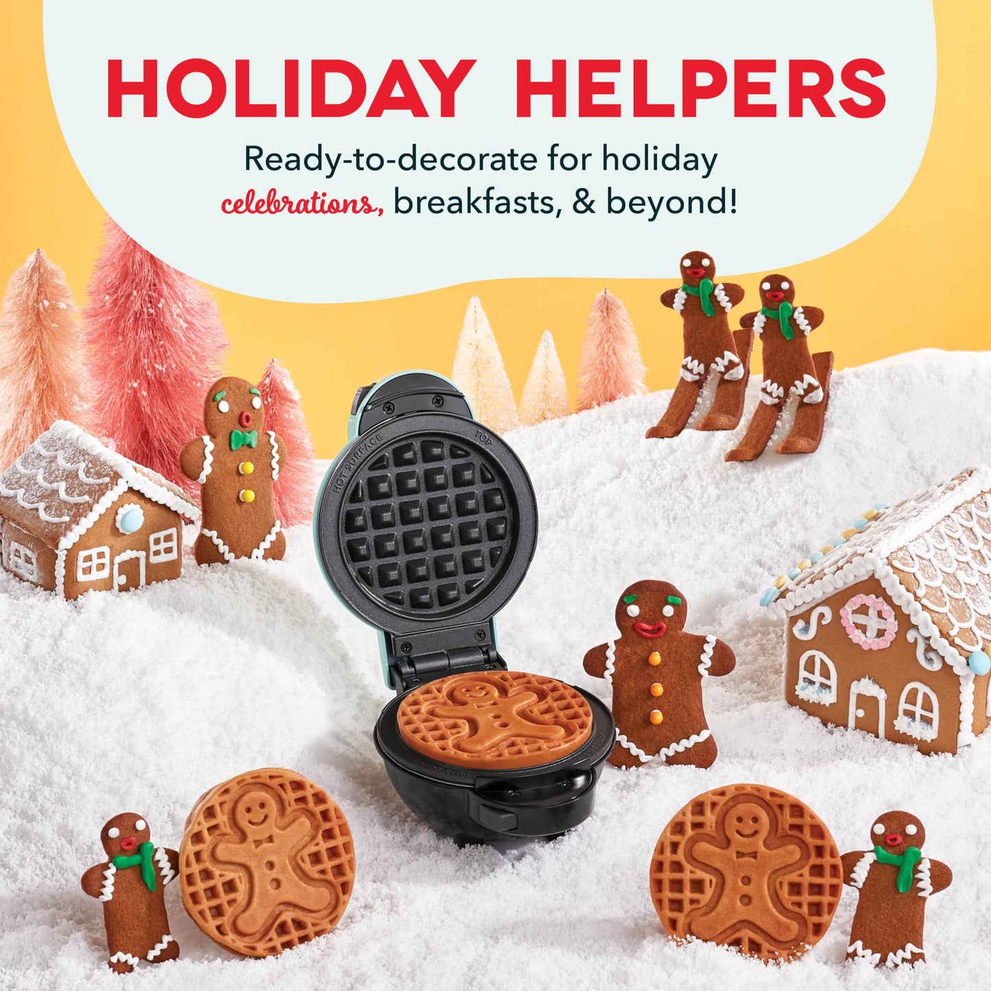DASH Multimaker Mini System Two 4” Nonstick Removable Waffle Plates (Gingerbread & Snowflake) - 2Pc Plate Pack for Waffle Iron & Griddle, Compatible with Dash MultiMaker Mini System, Nonstick Surface