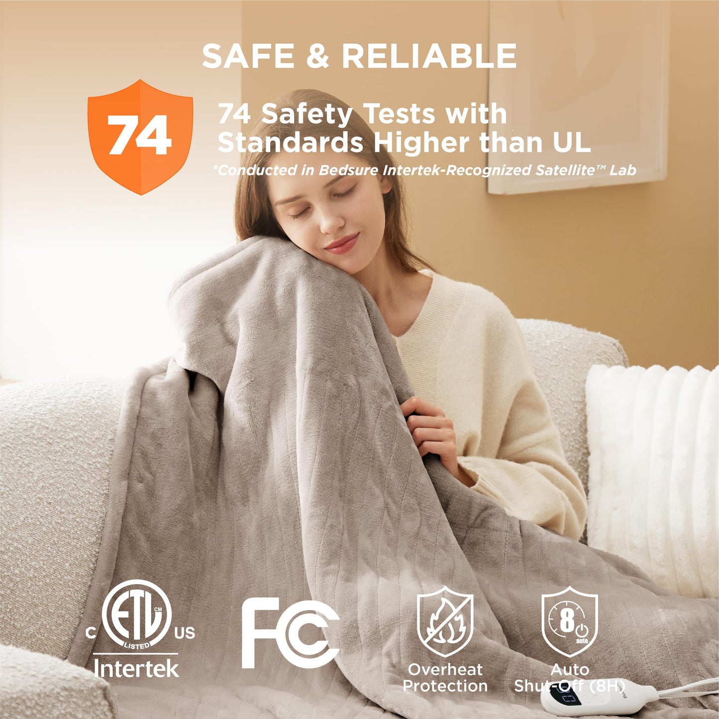 Electric Heated Blanket/Throw - Seamless Flannel Electric Blanket, Heating Blanket with 4 Time Settings & 6 Heat Settings, Warm Blanket Gift for Grandma (50x60 inches, Black)