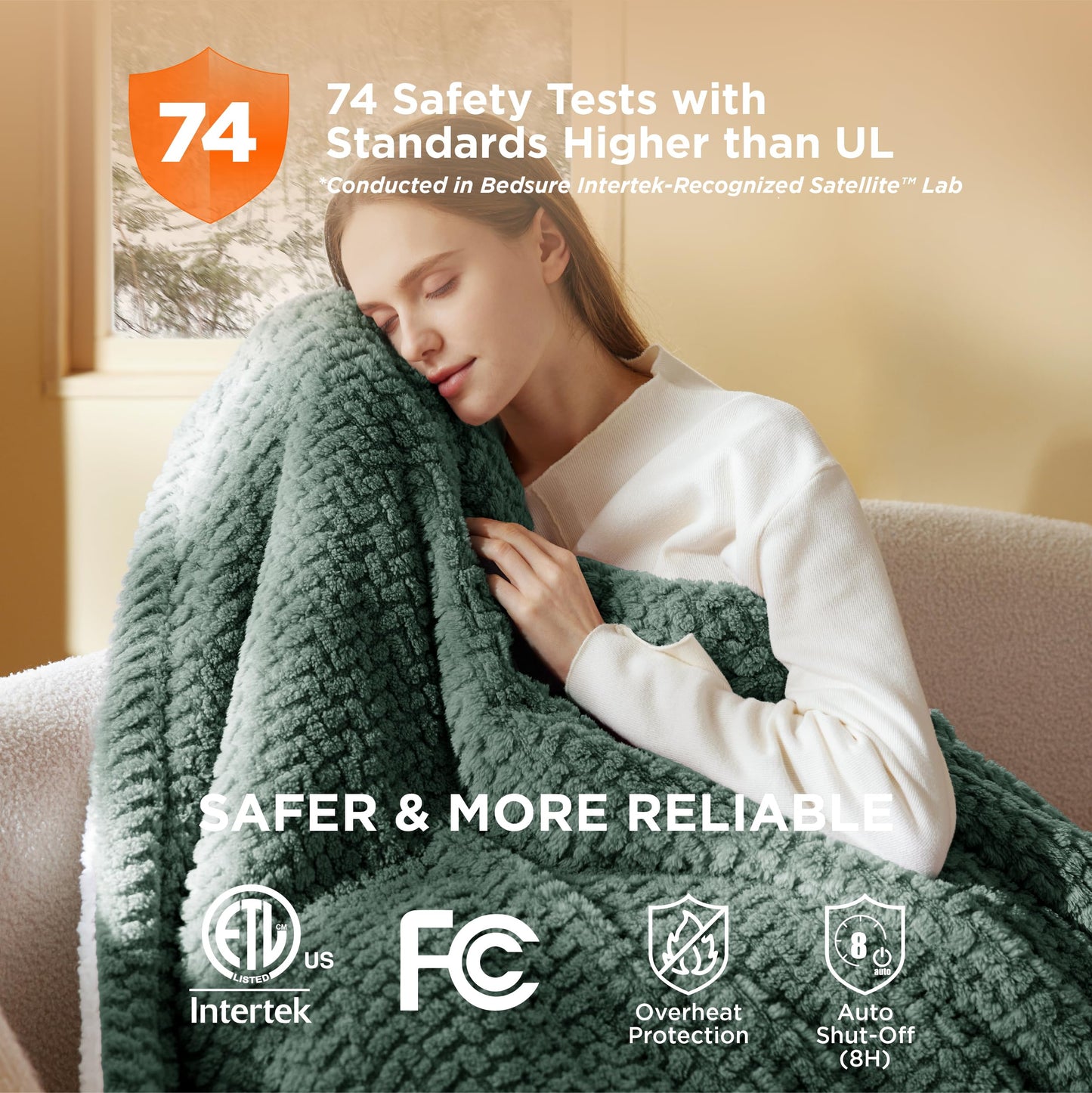 Electric Heated Blanket/Throw - Seamless Flannel Electric Blanket, Heating Blanket with 4 Time Settings & 6 Heat Settings, Warm Blanket Gift for Grandma (50x60 inches, Black)