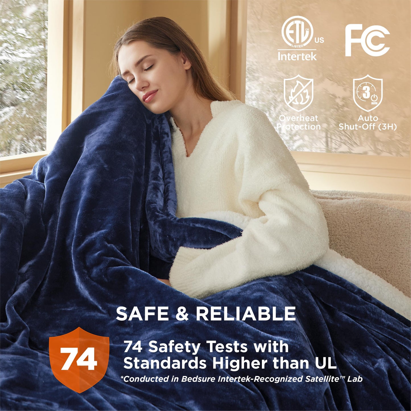 Electric Heated Blanket/Throw - Seamless Flannel Electric Blanket, Heating Blanket with 4 Time Settings & 6 Heat Settings, Warm Blanket Gift for Grandma (50x60 inches, Black)