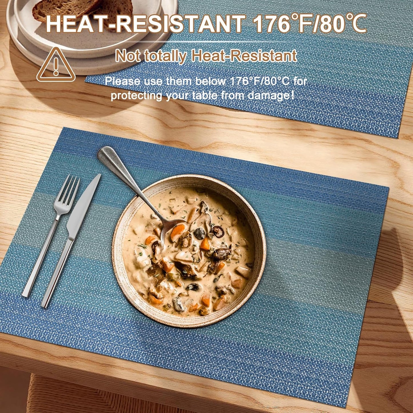 Tischsets 6er-Set, gewebtes Vinyl-Tischset für Esstisch, waschbar, abwischbar, Küchentischsets, strapazierfähige Tischsets für drinnen und draußen, 01 Beige, 6 Stück