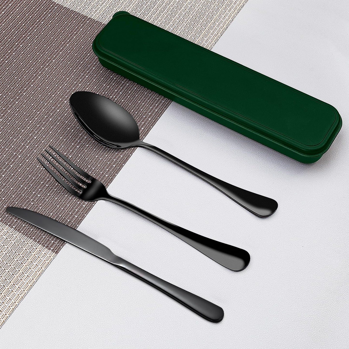 Portable Travel Utensils Set, 18/8 Stainless Steel 3 PCS Cutlery Set Including Knife Fork and Spoon, Reusable Travel Silverware Set with Case for Lunch Box Camping School Office