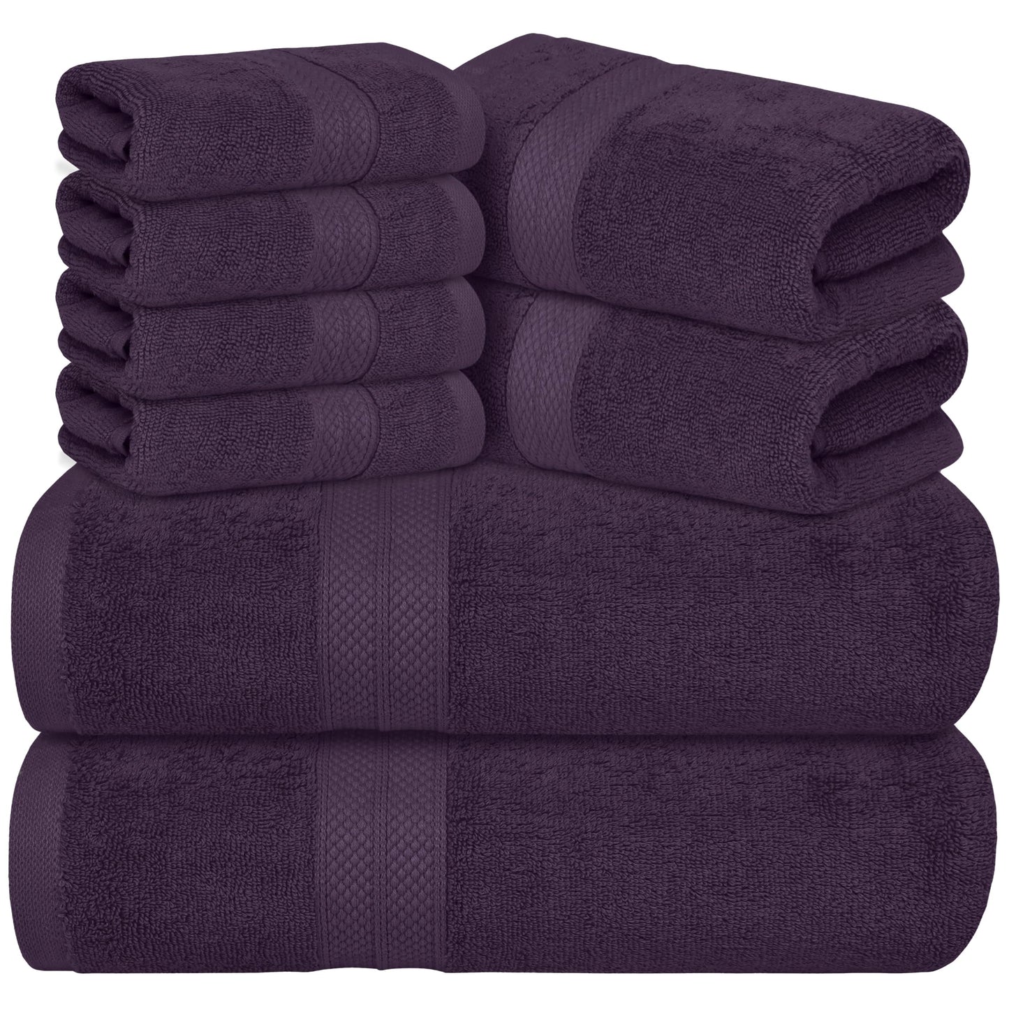 Avalon Towels Luxury 8 Piece Towels Set, 2 Bath Towels, 2 Hand Towels and 4 Washcloths, 600 GSM 100% Ring Spun Cotton Highly Absorbent Bathroom Towel Set, Ideal for Hotel, Spa and Gym (Pink)