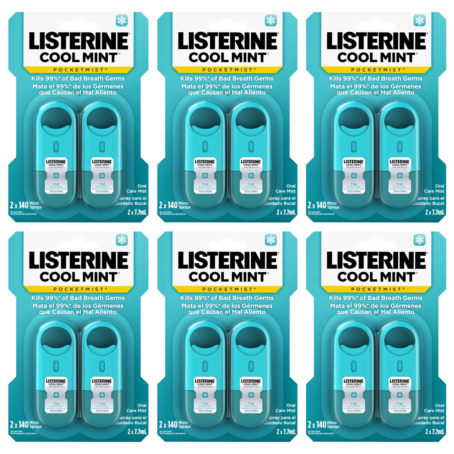 Listerine Freshburst Pocketmist Fresh Breath Oral Care Mist, Non-Aerosol Sugar-Free Minty Breath Refresher Spray to Kill 99% of Bad Breath Germs, Portable, Spearmint Flavor, 7.7 mL, 6 Sprays