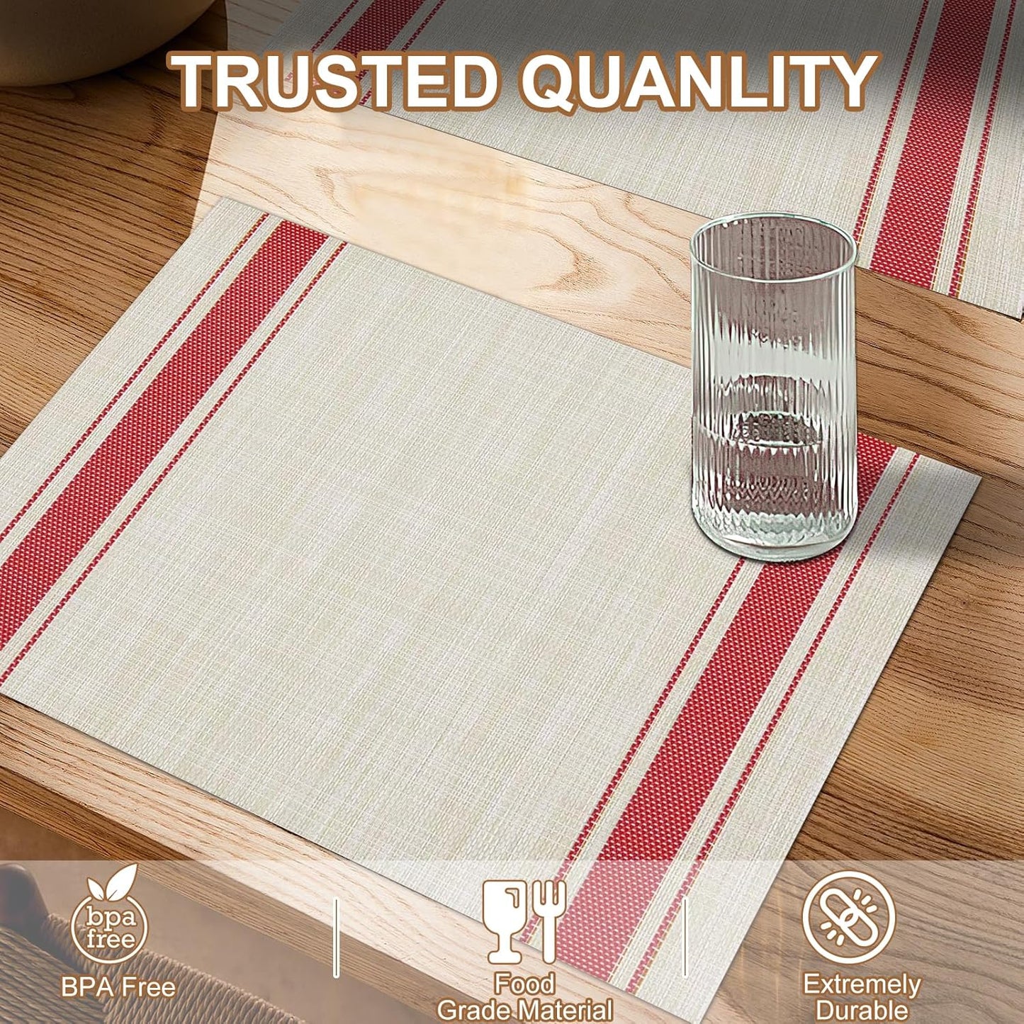 Tischsets 6er-Set, gewebtes Vinyl-Tischset für Esstisch, waschbar, abwischbar, Küchentischsets, strapazierfähige Tischsets für drinnen und draußen, 01 Beige, 6 Stück