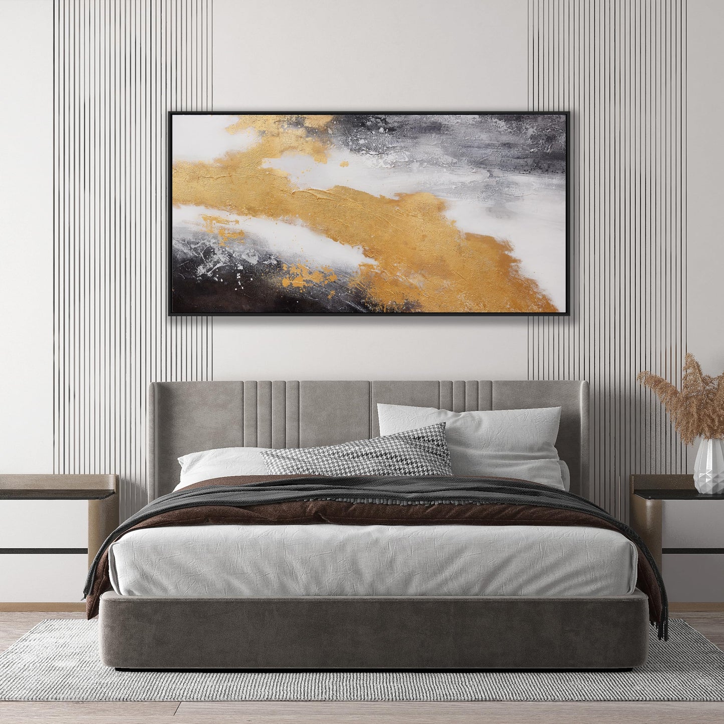 Gerahmte Wandkunst, abstrakte Wanddekoration mit Blattgold, Leinwanddrucke, Gemälde, abstrakte Kunstwerke für Wohnzimmer, Büro, Schlafzimmer, Heimdekoration, 61 x 121 cm