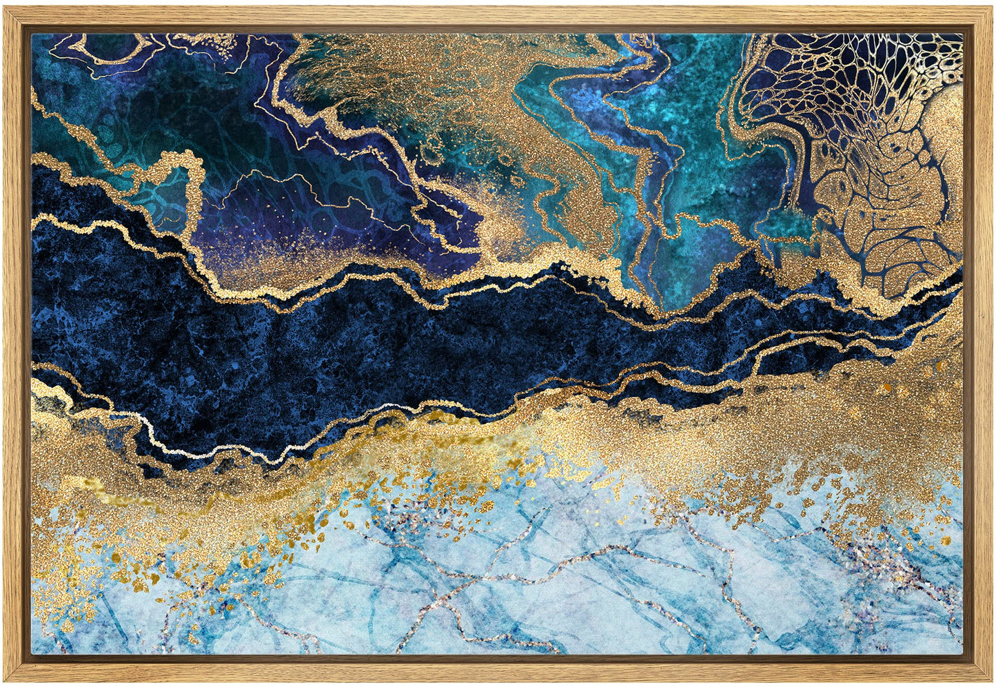 wall26 Framed Canvas Print Wall Art Purple, Gold and Teal Marble Landscape Abstract Shapes Illustrations Modern Chic Colorful Multicolor Ultra for Living Room, Bedroom, Office - 24x36 Natural