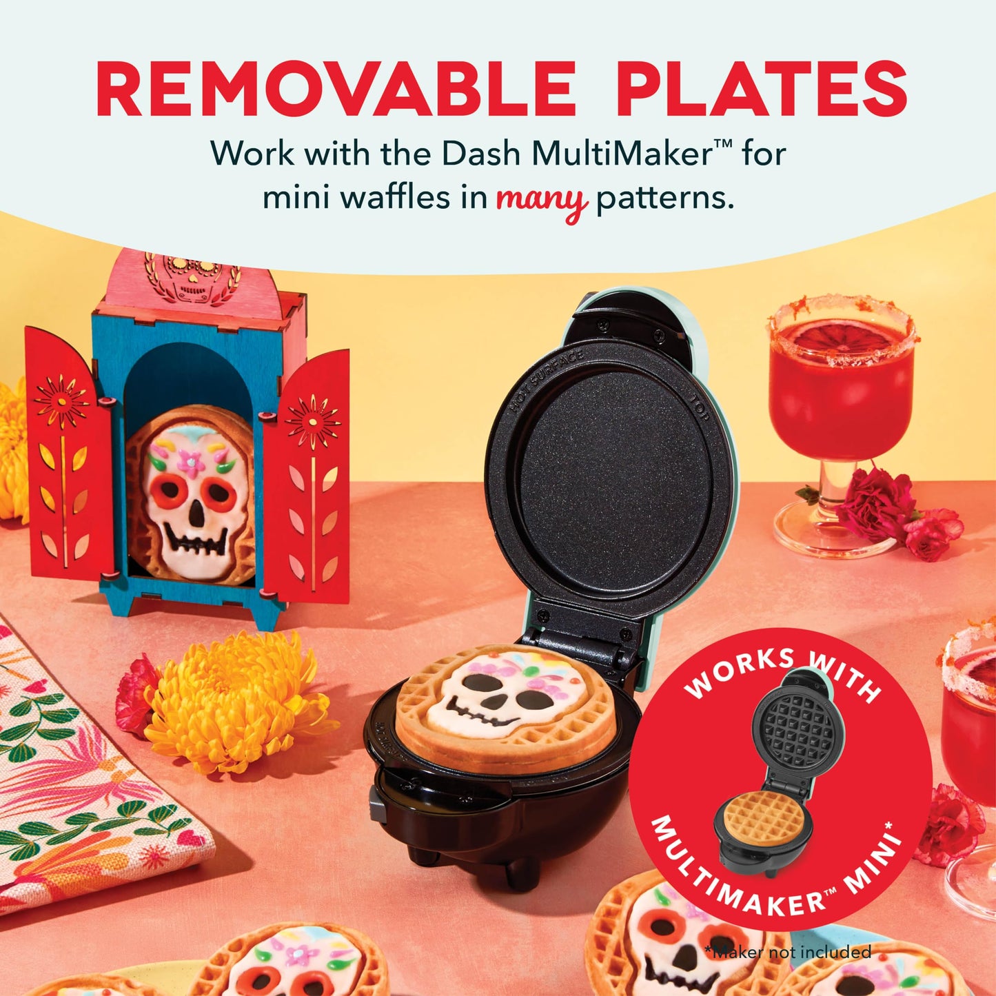 DASH Multimaker Mini System Two 4” Nonstick Removable Waffle Plates (Gingerbread & Snowflake) - 2Pc Plate Pack for Waffle Iron & Griddle, Compatible with Dash MultiMaker Mini System, Nonstick Surface