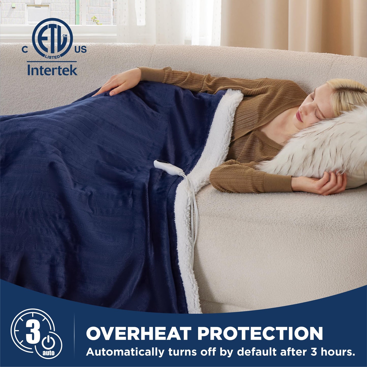 Electric Heated Blanket/Throw - Seamless Flannel Electric Blanket, Heating Blanket with 4 Time Settings & 6 Heat Settings, Warm Blanket Gift for Grandma (50x60 inches, Black)