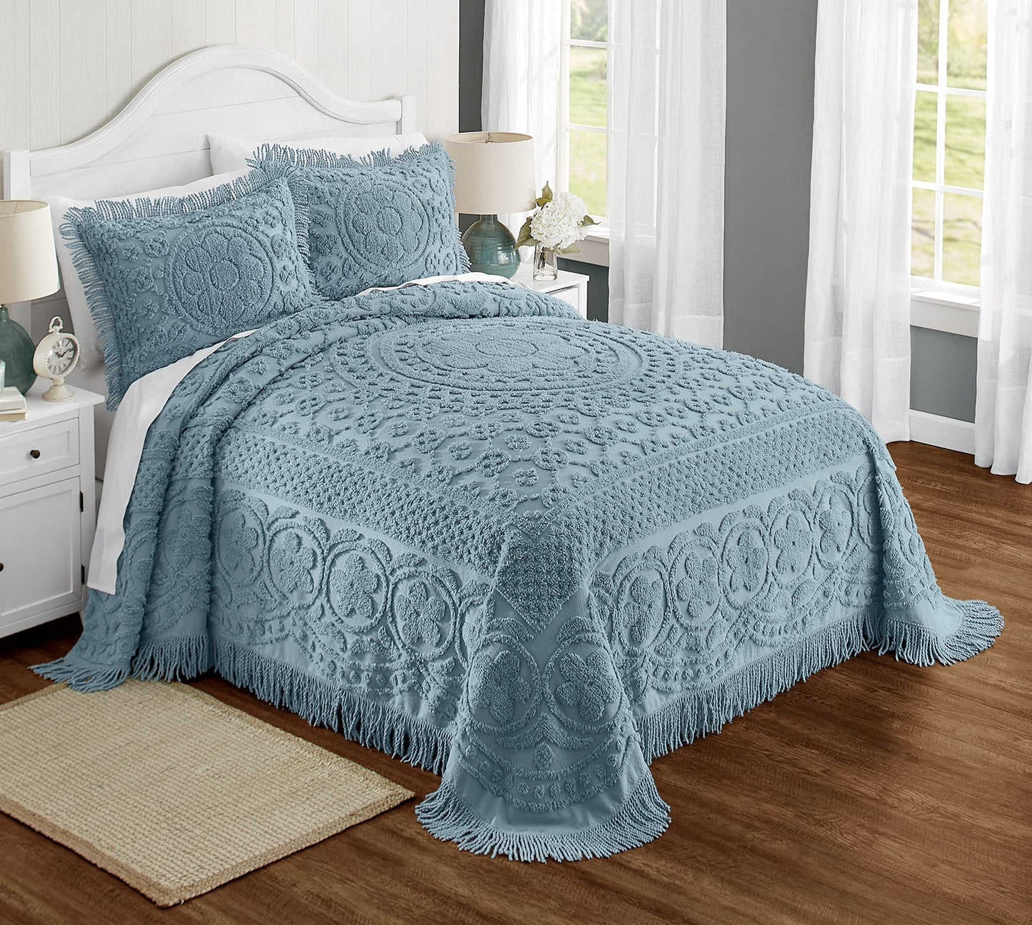 Montgomery Ward Emily Tagesdecke aus Chenille mit Blumenmuster, weiche Baumwolldecke, Steppdecke in Kingsize-Größe in Blush – luxuriöse Hotelbettwäsche, Tagesdecke für Kingsize-Betten (Blush, Kingsize)