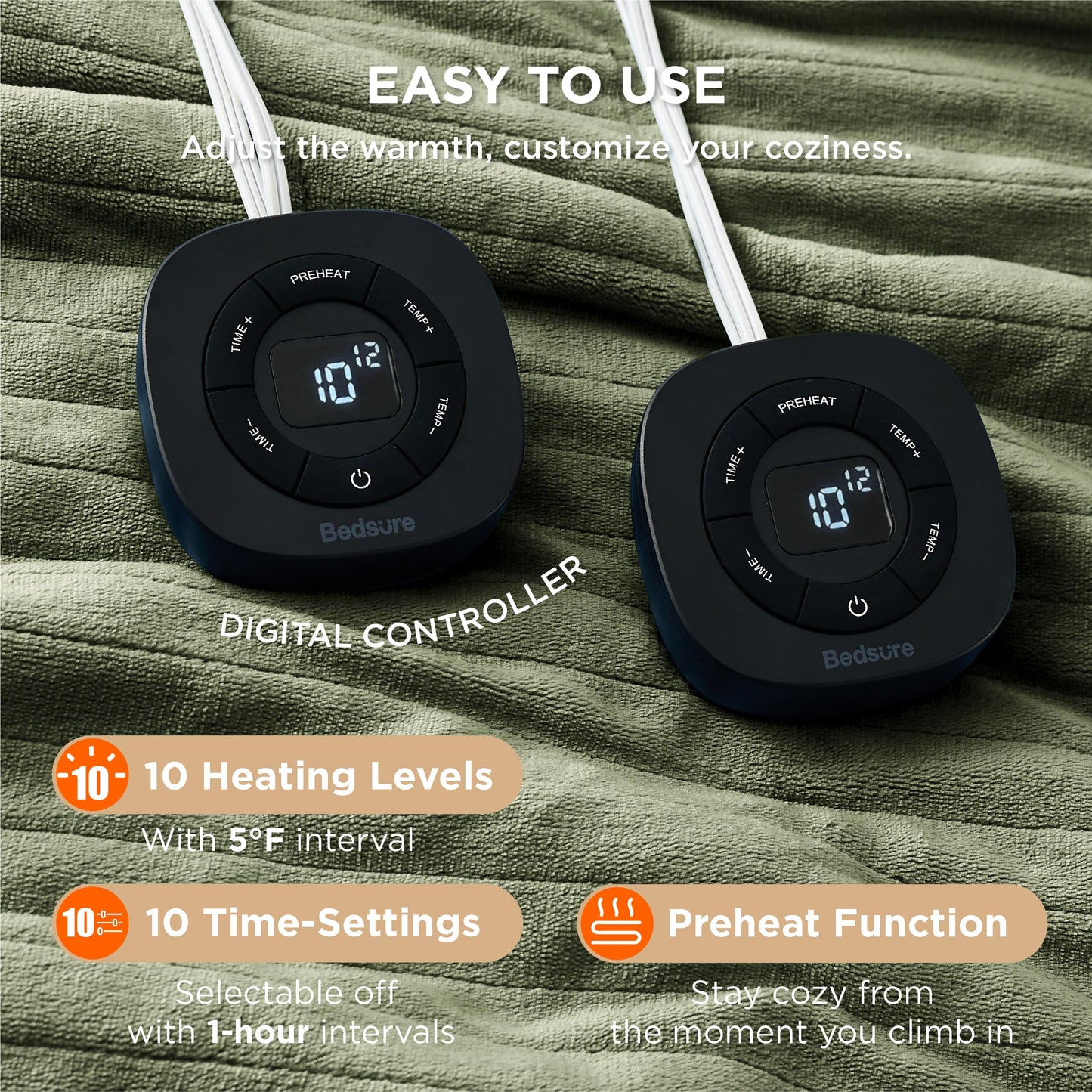 Electric Heated Blanket/Throw - Seamless Flannel Electric Blanket, Heating Blanket with 4 Time Settings & 6 Heat Settings, Warm Blanket Gift for Grandma (50x60 inches, Black)