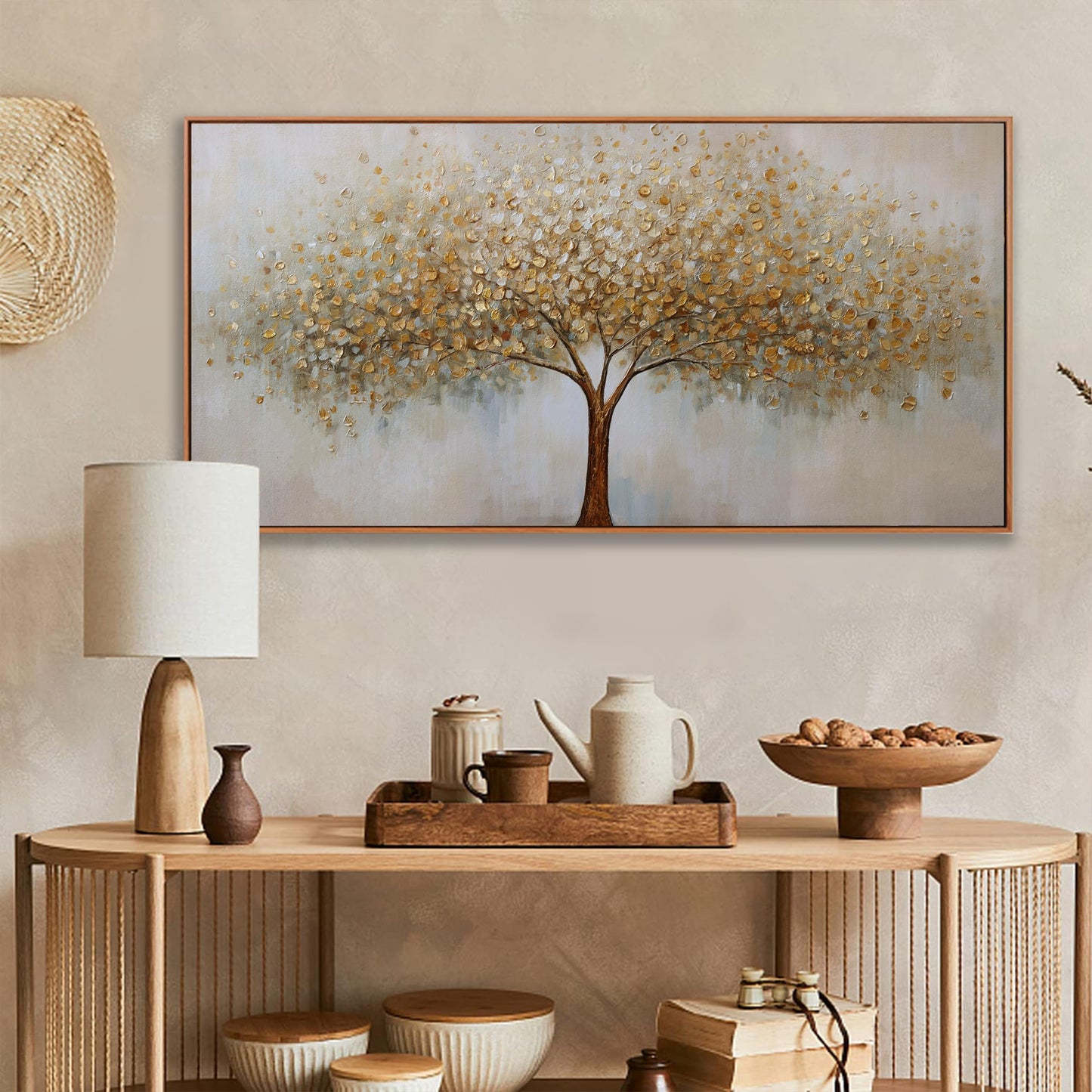 Gerahmte Wandkunst, abstrakte Wanddekoration mit Blattgold, Leinwanddrucke, Gemälde, abstrakte Kunstwerke für Wohnzimmer, Büro, Schlafzimmer, Heimdekoration, 61 x 121 cm