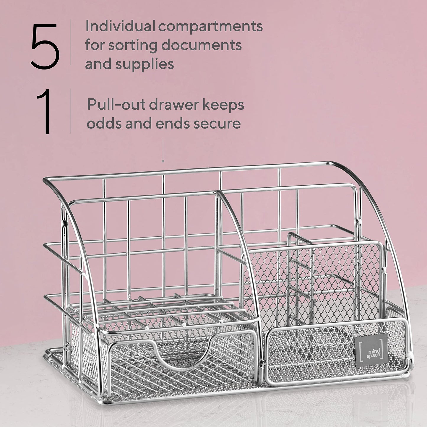 Schwarzer Schreibtisch-Organizer von Mindspace – Schreibtisch-Organizer für das Homeoffice mit Schublade + Büroklammern, Heftklammern – Organizer für Schulbedarf, Stifthalter für den Schreibtisch, kleiner Organizer | The Wire Collection