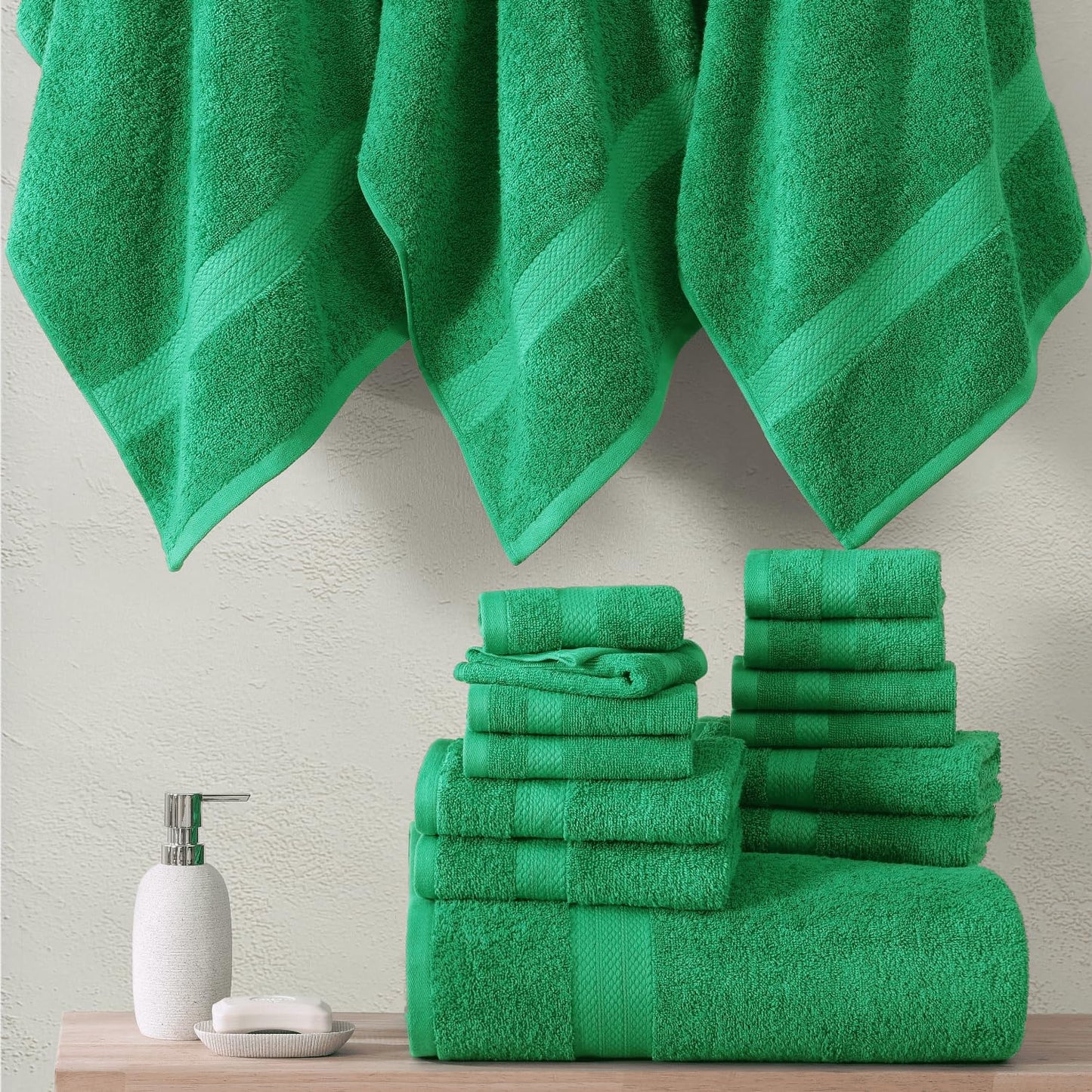 LANE LINEN 24-teiliges Badezimmerhandtuch-Set – 100 % Baumwolle, Badetuch-Sets, 4 Badetücher extragroß, 2 Badelaken, 6 Handtücher fürs Badezimmer, 8 Waschlappen, 4 Fingerkuppen-Handtücher – weiße Handtücher
