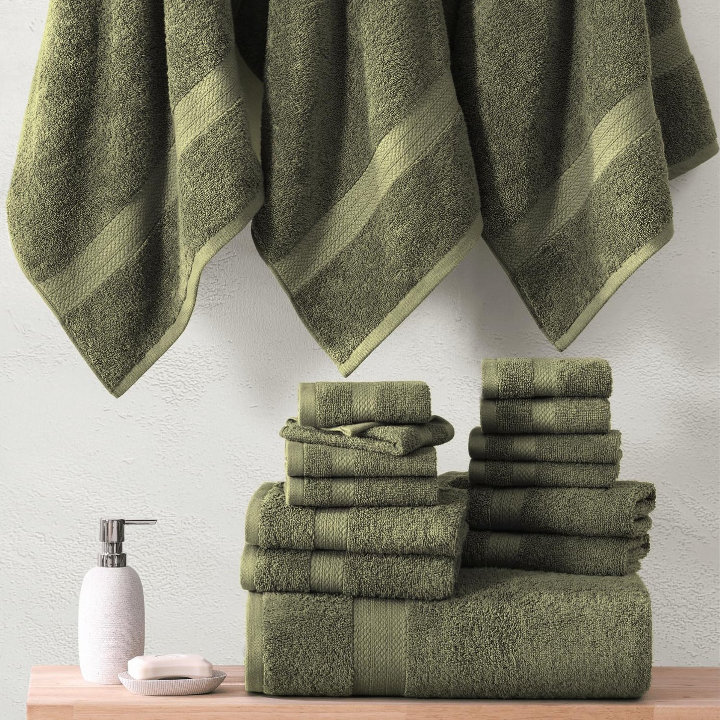 LANE LINEN 24-teiliges Badezimmerhandtuch-Set – 100 % Baumwolle, Badetuch-Sets, 4 Badetücher extragroß, 2 Badelaken, 6 Handtücher fürs Badezimmer, 8 Waschlappen, 4 Fingerkuppen-Handtücher – weiße Handtücher