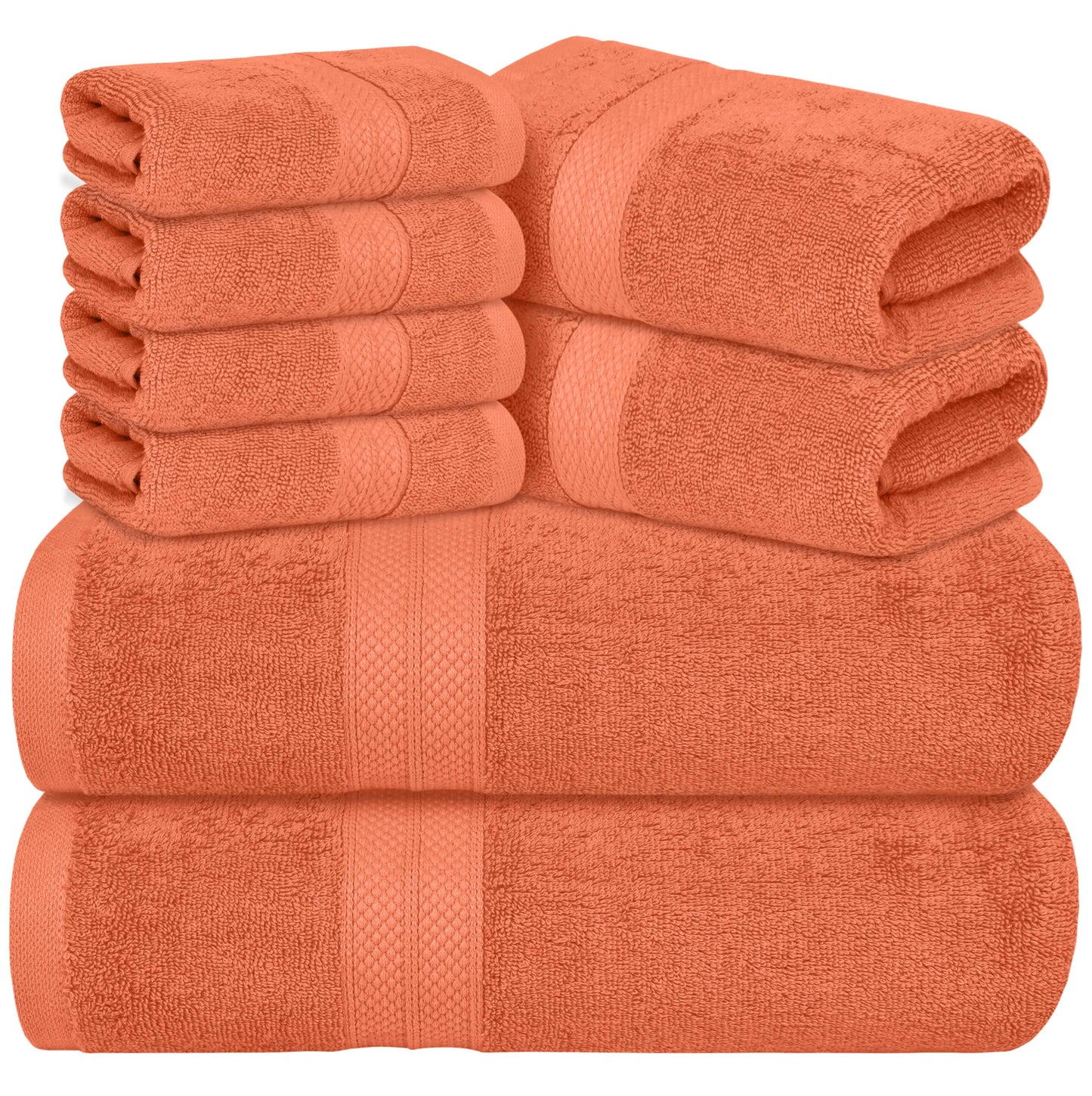 Avalon Towels Luxury 8 Piece Towels Set, 2 Bath Towels, 2 Hand Towels and 4 Washcloths, 600 GSM 100% Ring Spun Cotton Highly Absorbent Bathroom Towel Set, Ideal for Hotel, Spa and Gym (Pink)