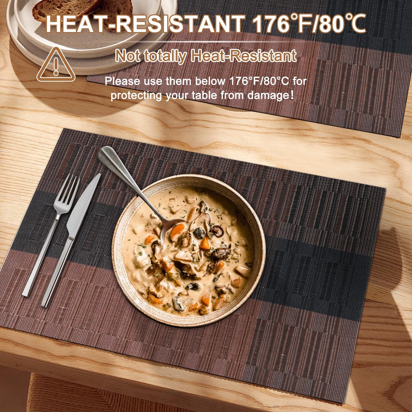 Tischsets 6er-Set, gewebtes Vinyl-Tischset für Esstisch, waschbar, abwischbar, Küchentischsets, strapazierfähige Tischsets für drinnen und draußen, 01 Beige, 6 Stück