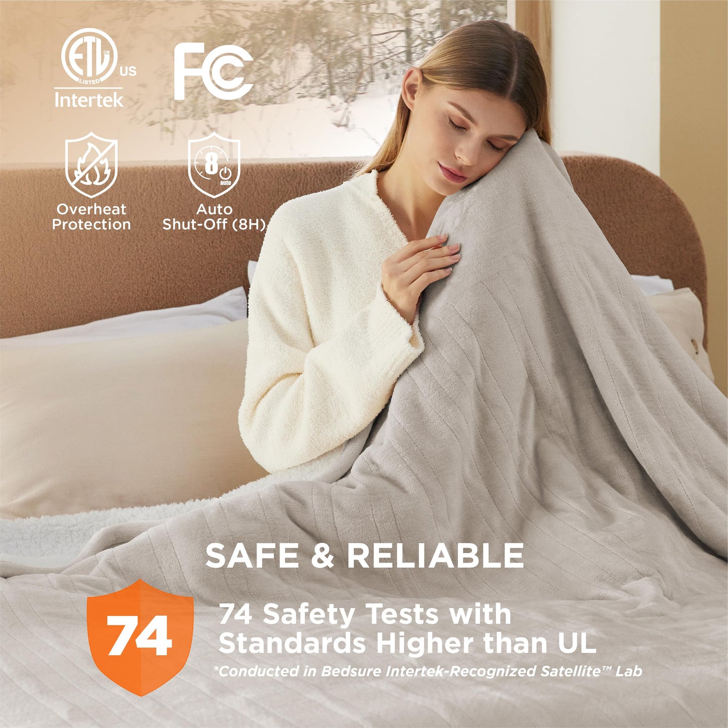 Electric Heated Blanket/Throw - Seamless Flannel Electric Blanket, Heating Blanket with 4 Time Settings & 6 Heat Settings, Warm Blanket Gift for Grandma (50x60 inches, Black)