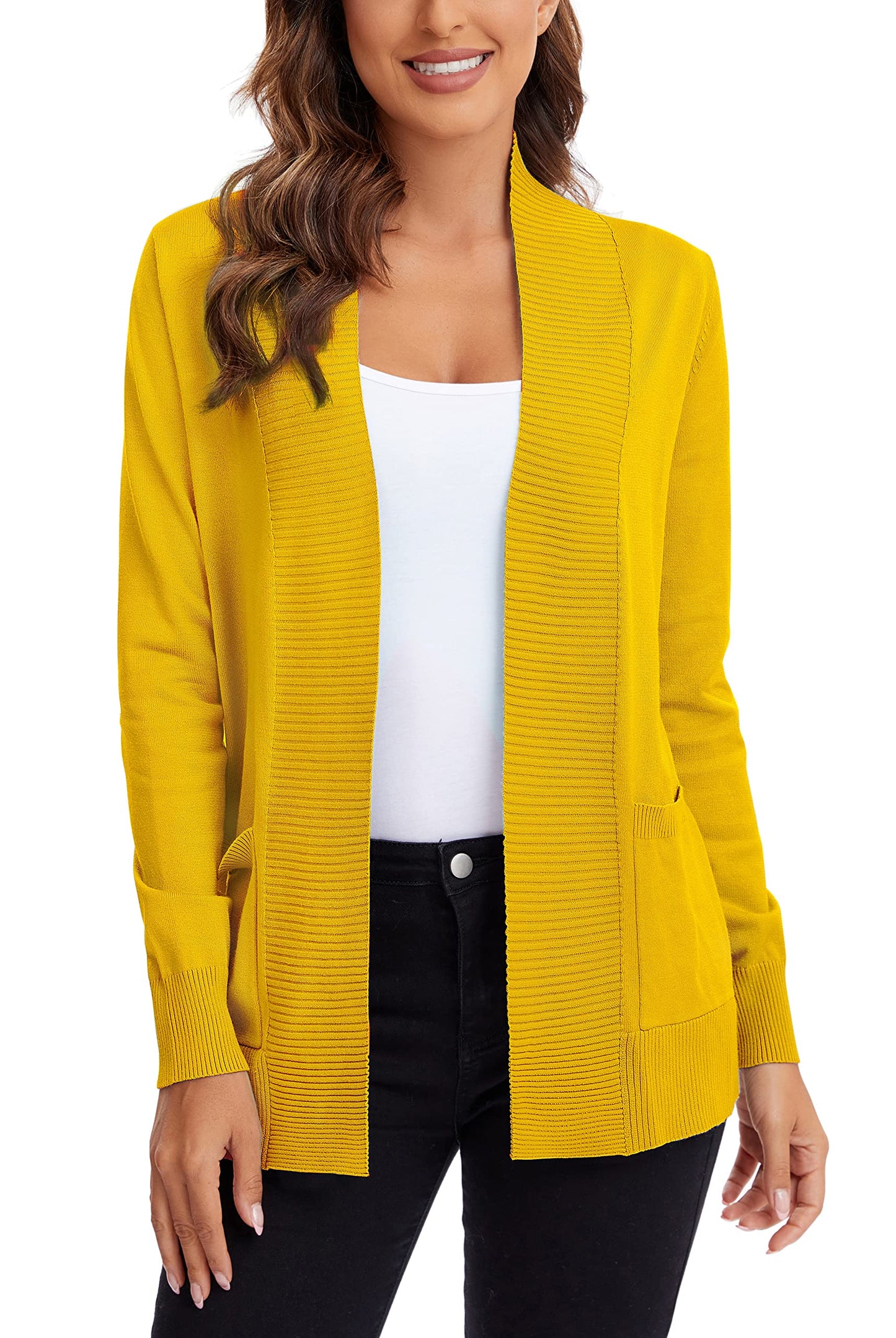 Urban CoCo Leichter Strickjacke für Damen mit offener Vorderseite, lange Ärmel, mit Tasche