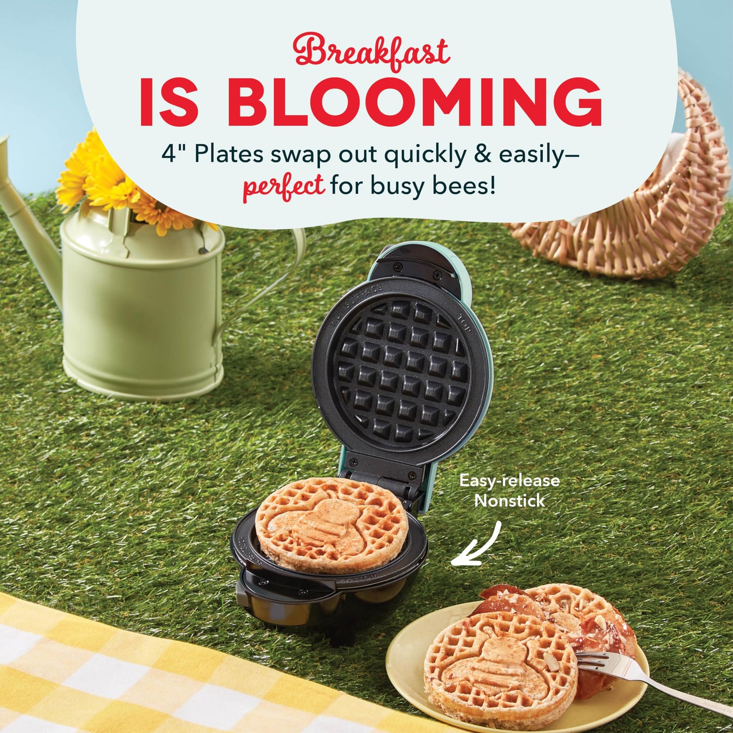 DASH Multimaker Mini System Two 4” Nonstick Removable Waffle Plates (Gingerbread & Snowflake) - 2Pc Plate Pack for Waffle Iron & Griddle, Compatible with Dash MultiMaker Mini System, Nonstick Surface
