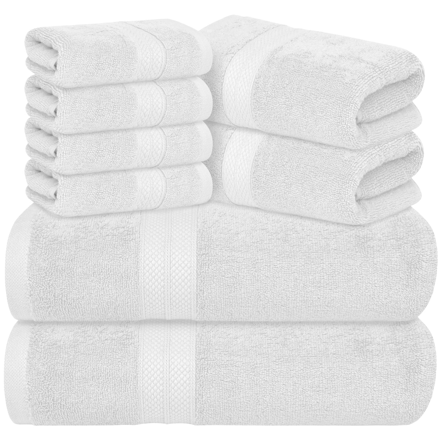 Avalon Towels Luxury 8 Piece Towels Set, 2 Bath Towels, 2 Hand Towels and 4 Washcloths, 600 GSM 100% Ring Spun Cotton Highly Absorbent Bathroom Towel Set, Ideal for Hotel, Spa and Gym (Pink)