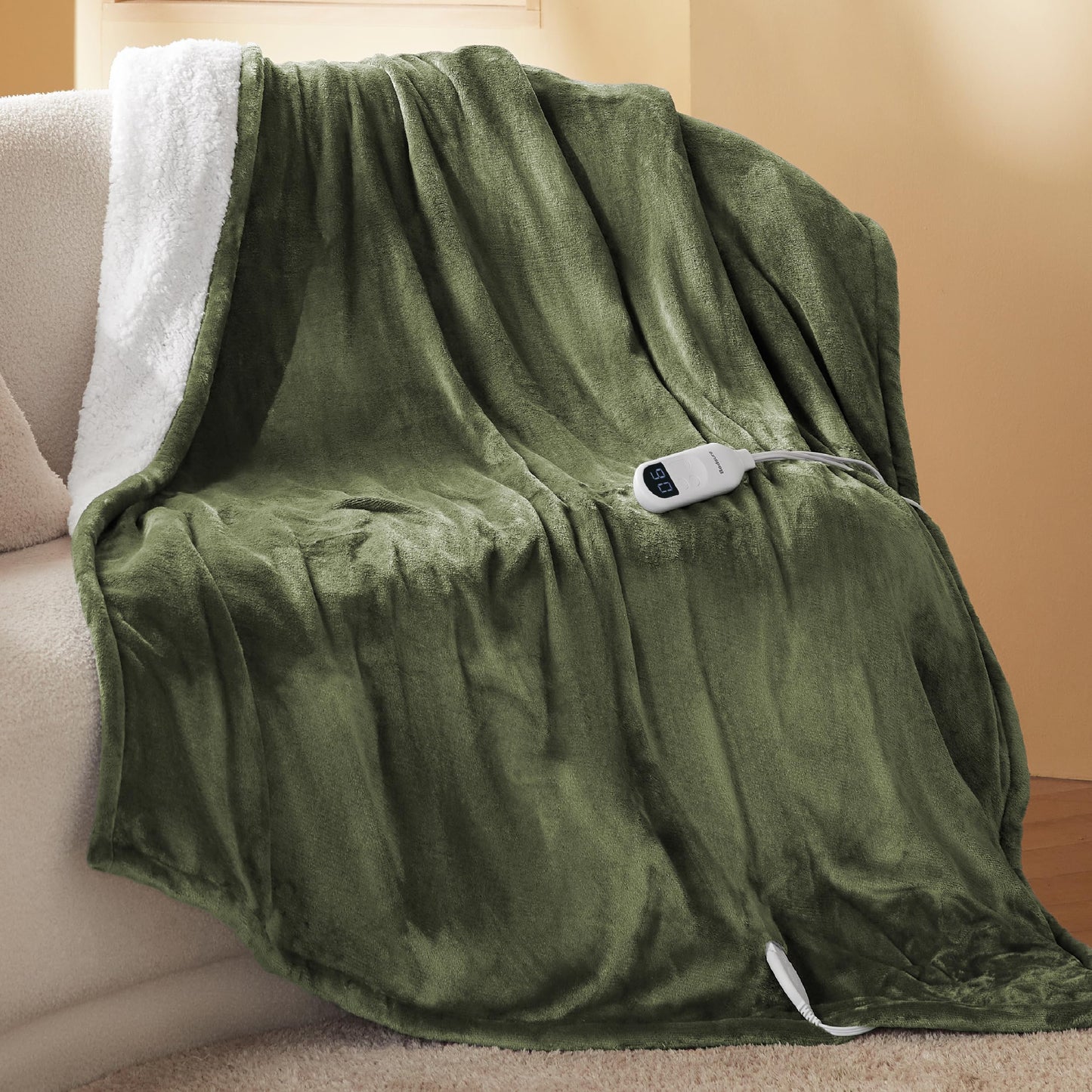 Electric Heated Blanket/Throw - Seamless Flannel Electric Blanket, Heating Blanket with 4 Time Settings & 6 Heat Settings, Warm Blanket Gift for Grandma (50x60 inches, Black)