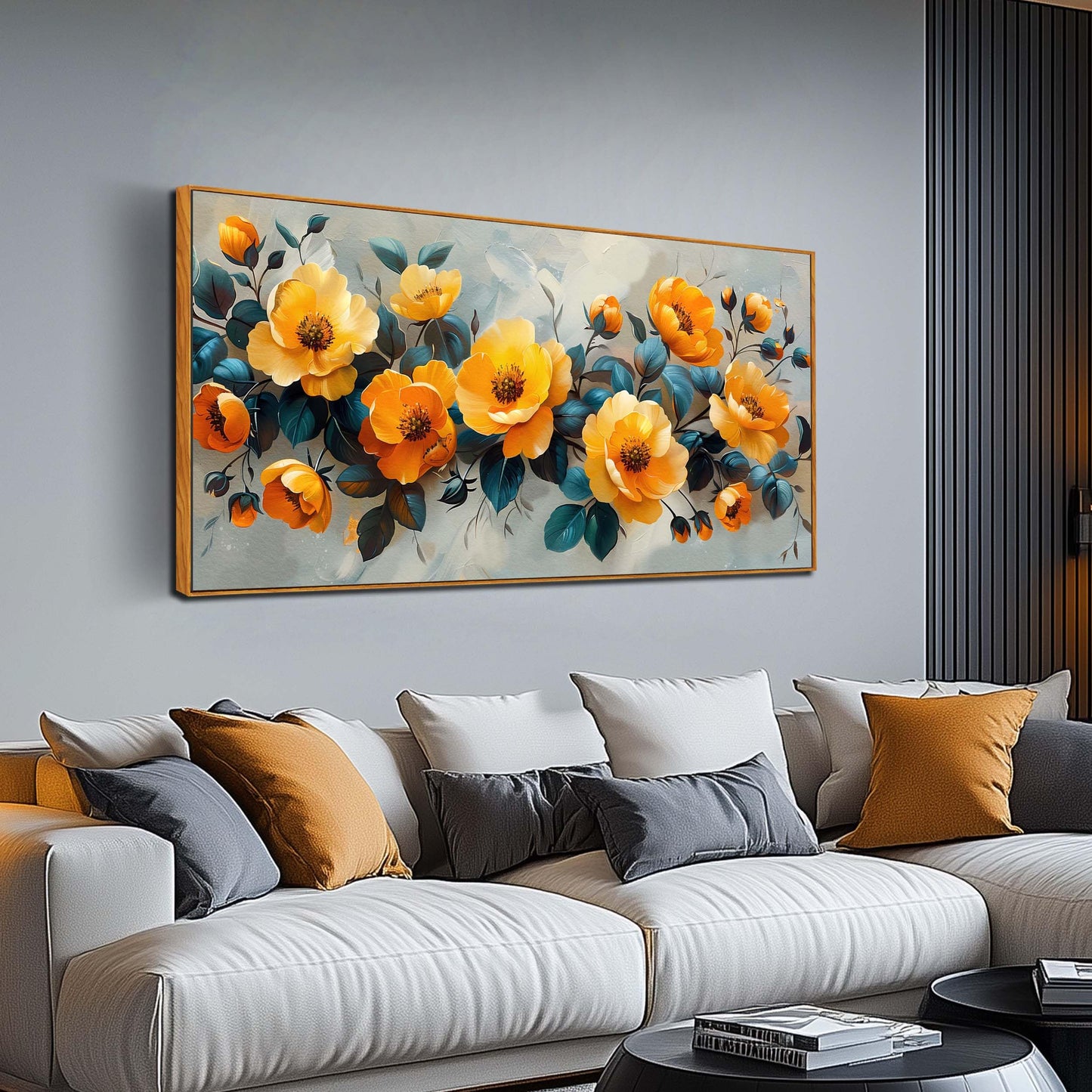 Gold Wall Art White Wall Pictures Beautiful Flower Wall Decorations for Living Room Black Artwork 24"x48" Art for Home Office