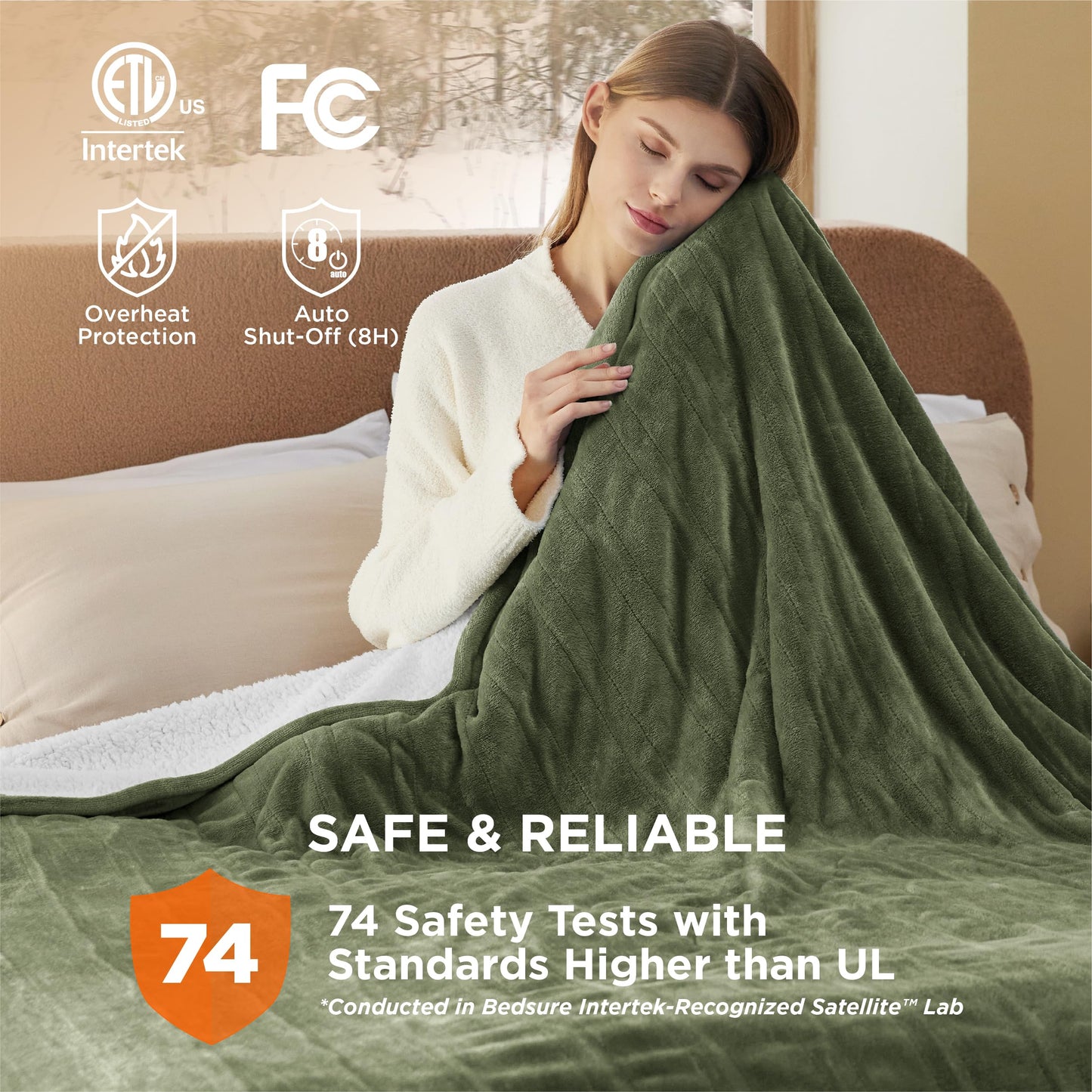Electric Heated Blanket/Throw - Seamless Flannel Electric Blanket, Heating Blanket with 4 Time Settings & 6 Heat Settings, Warm Blanket Gift for Grandma (50x60 inches, Black)