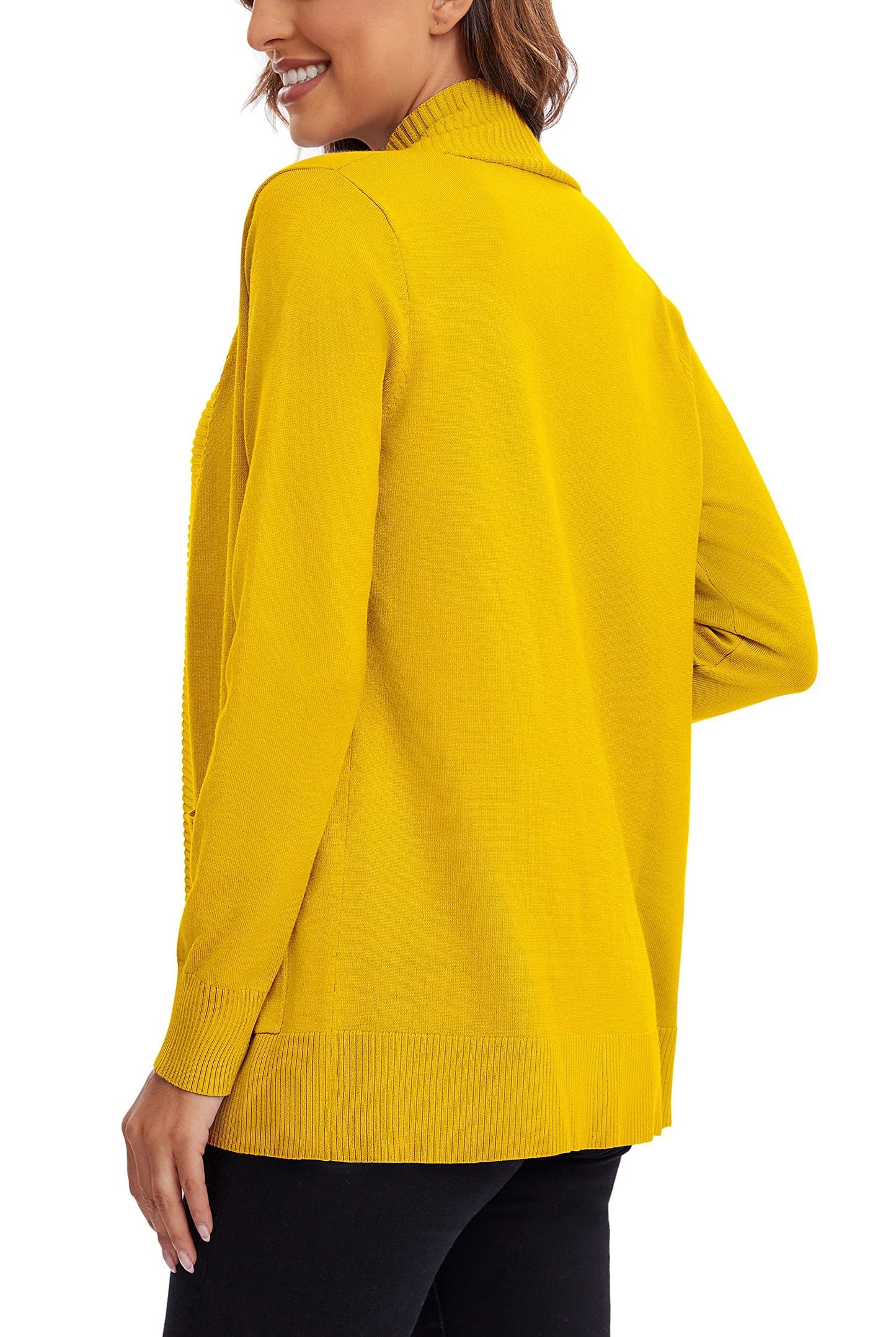 Urban CoCo Leichter Strickjacke für Damen mit offener Vorderseite, lange Ärmel, mit Tasche