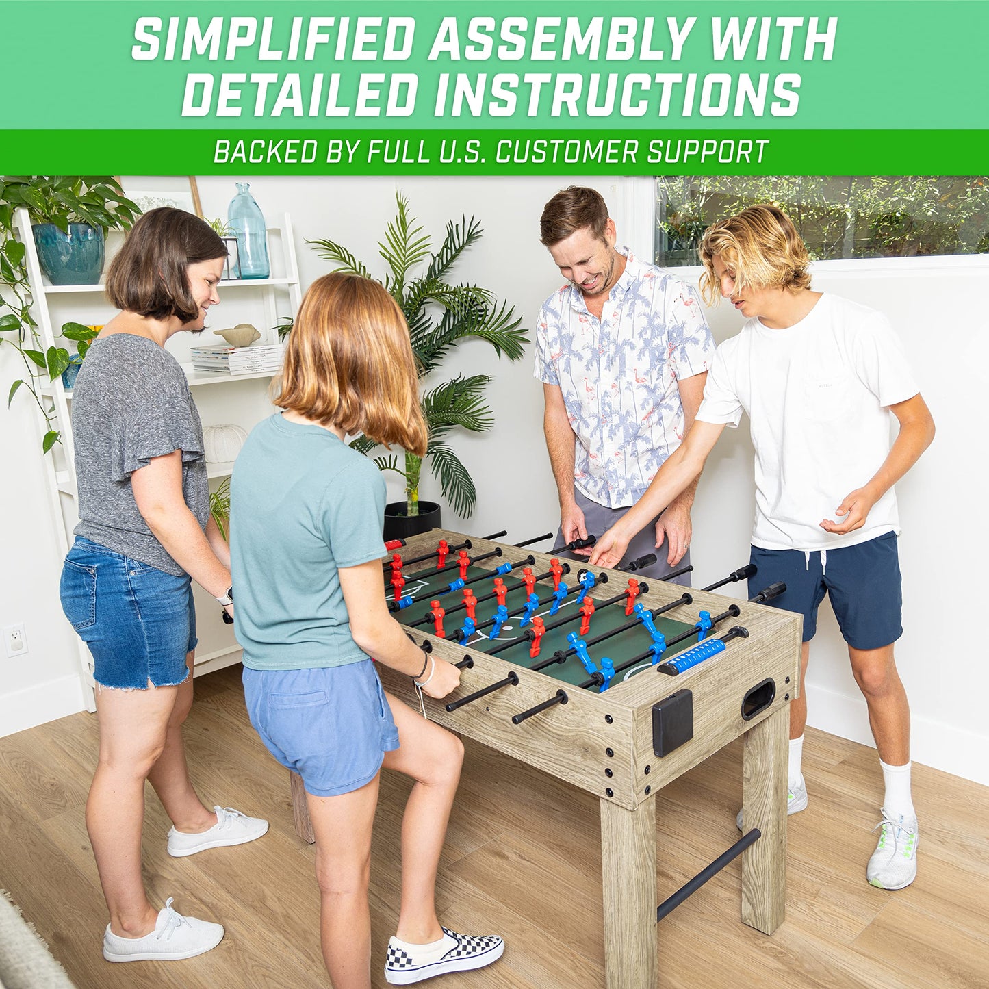 GoSports 48 Inch Game Room Size Foosball Table - Includes 4 Balls and 2 Cup Holders – Black, Oak, or White