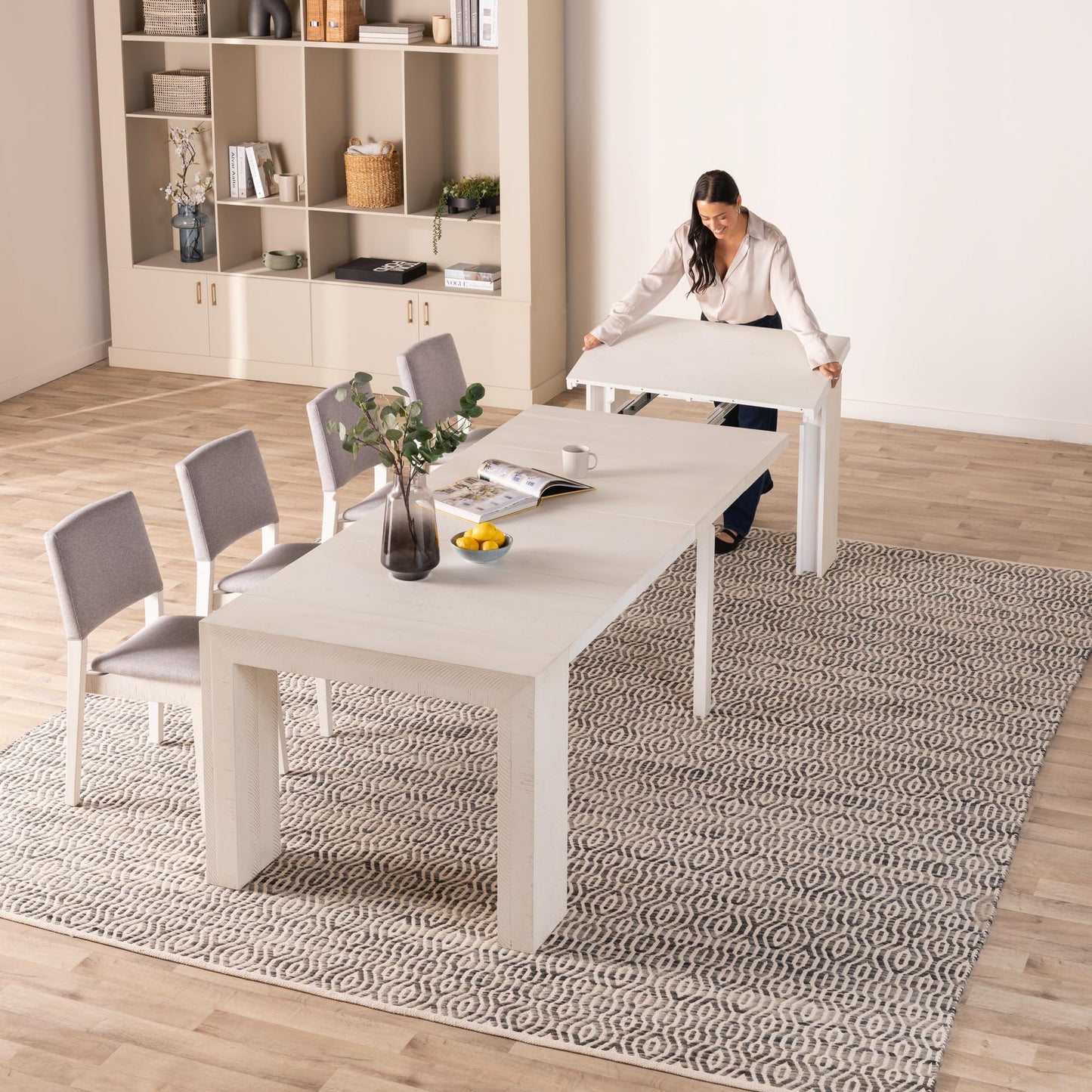 Transformer Table Esstisch-Set für 4 bis 12, ausziehbarer Esstisch aus Holz mit ausziehbarer Bank, Möbel für kleine Räume, Küchentisch-Set (Dunkelgrau, Tisch + Bank)