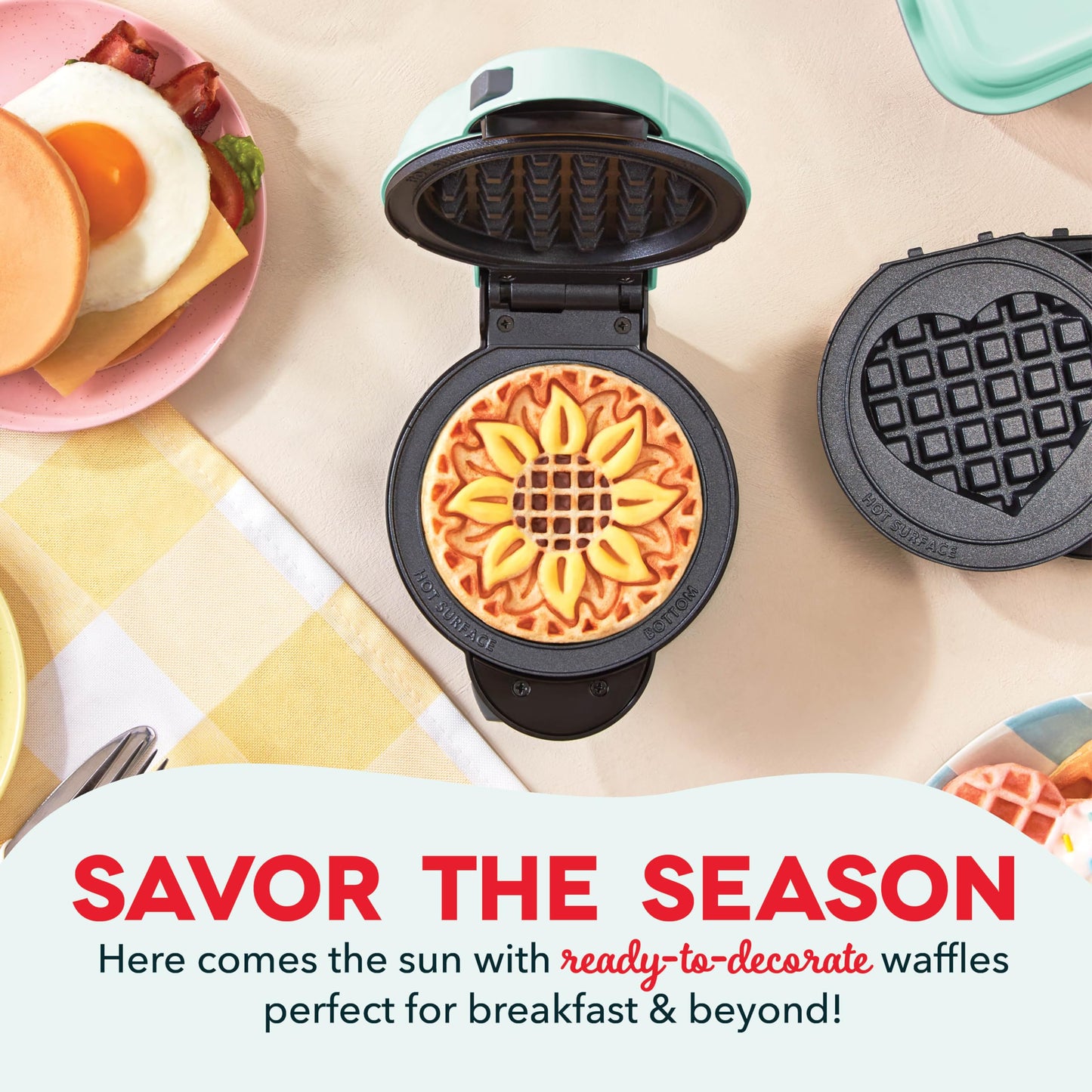 DASH Multimaker Mini System Two 4” Nonstick Removable Waffle Plates (Gingerbread & Snowflake) - 2Pc Plate Pack for Waffle Iron & Griddle, Compatible with Dash MultiMaker Mini System, Nonstick Surface