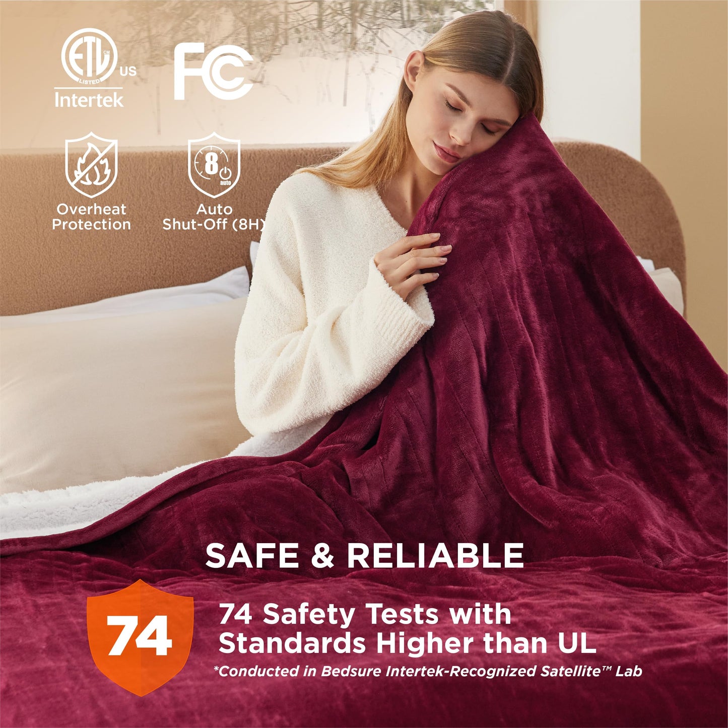 Electric Heated Blanket/Throw - Seamless Flannel Electric Blanket, Heating Blanket with 4 Time Settings & 6 Heat Settings, Warm Blanket Gift for Grandma (50x60 inches, Black)