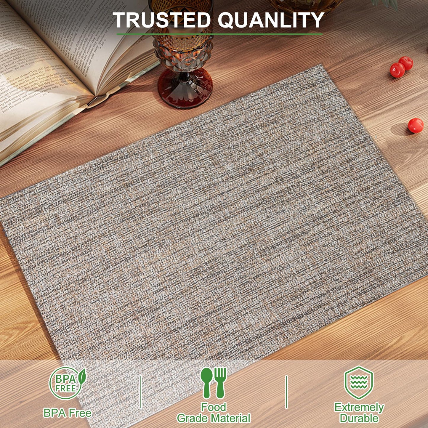 Tischsets 6er-Set, gewebtes Vinyl-Tischset für Esstisch, waschbar, abwischbar, Küchentischsets, strapazierfähige Tischsets für drinnen und draußen, 01 Beige, 6 Stück