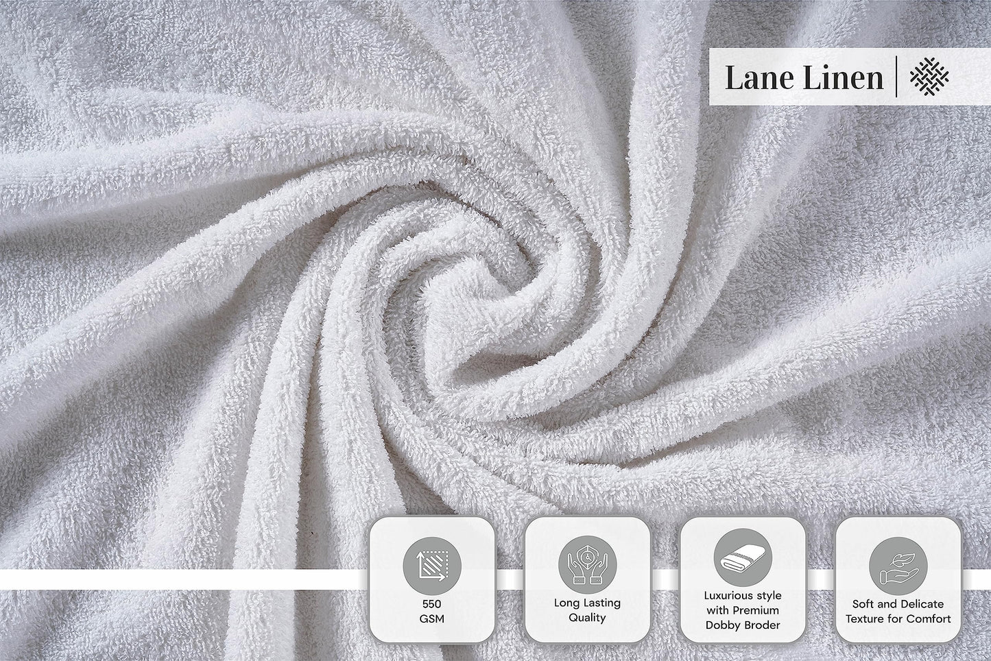 LANE LINEN 24-teiliges Badezimmerhandtuch-Set – 100 % Baumwolle, Badetuch-Sets, 4 Badetücher extragroß, 2 Badelaken, 6 Handtücher fürs Badezimmer, 8 Waschlappen, 4 Fingerkuppen-Handtücher – weiße Handtücher