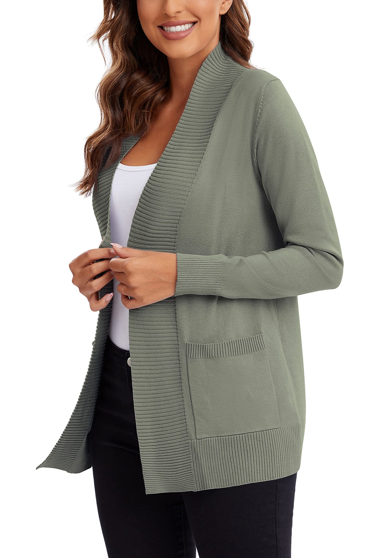 Urban CoCo Leichter Strickjacke für Damen mit offener Vorderseite, lange Ärmel, mit Tasche