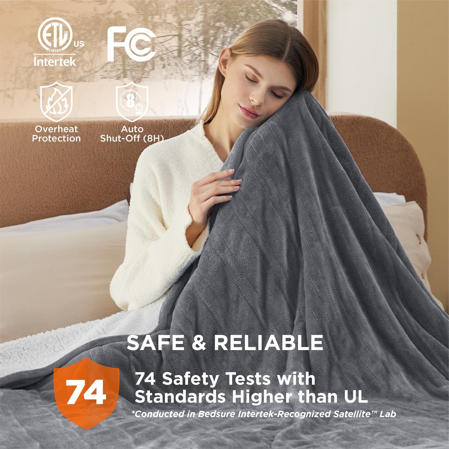 Electric Heated Blanket/Throw - Seamless Flannel Electric Blanket, Heating Blanket with 4 Time Settings & 6 Heat Settings, Warm Blanket Gift for Grandma (50x60 inches, Black)