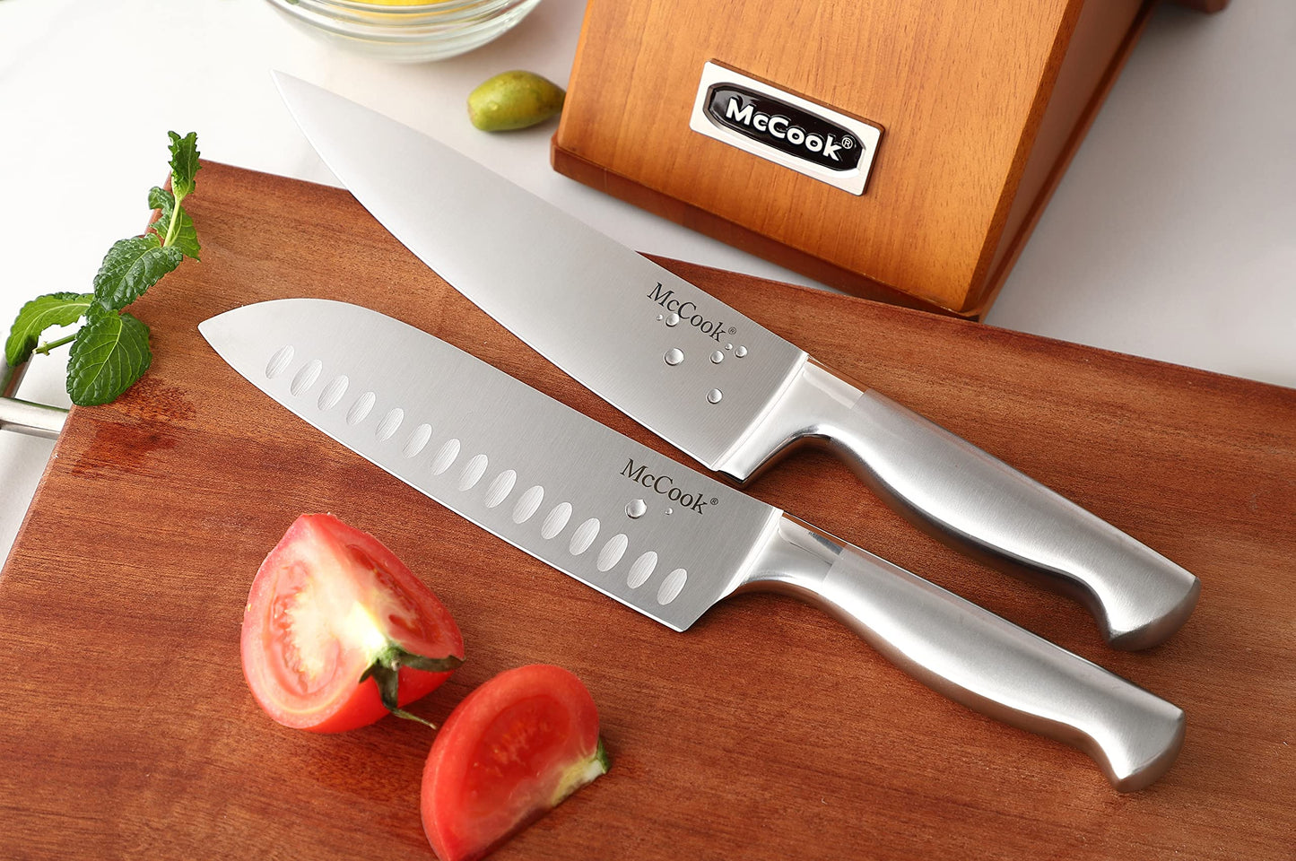 McCook® Knife Sets, Golden Titanium Stainless Steel Kitchen Knife Block Sets with Built-in Sharpener