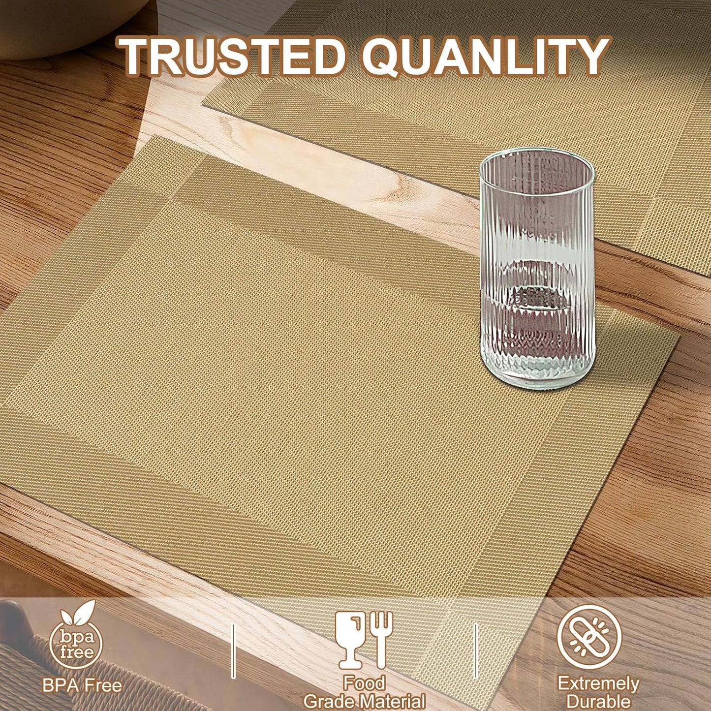 Tischsets 6er-Set, gewebtes Vinyl-Tischset für Esstisch, waschbar, abwischbar, Küchentischsets, strapazierfähige Tischsets für drinnen und draußen, 01 Beige, 6 Stück