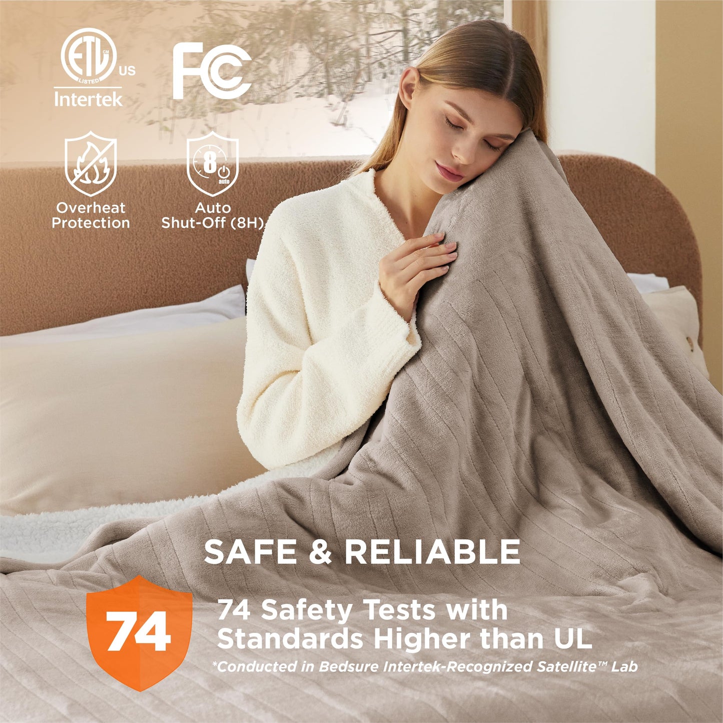 Electric Heated Blanket/Throw - Seamless Flannel Electric Blanket, Heating Blanket with 4 Time Settings & 6 Heat Settings, Warm Blanket Gift for Grandma (50x60 inches, Black)