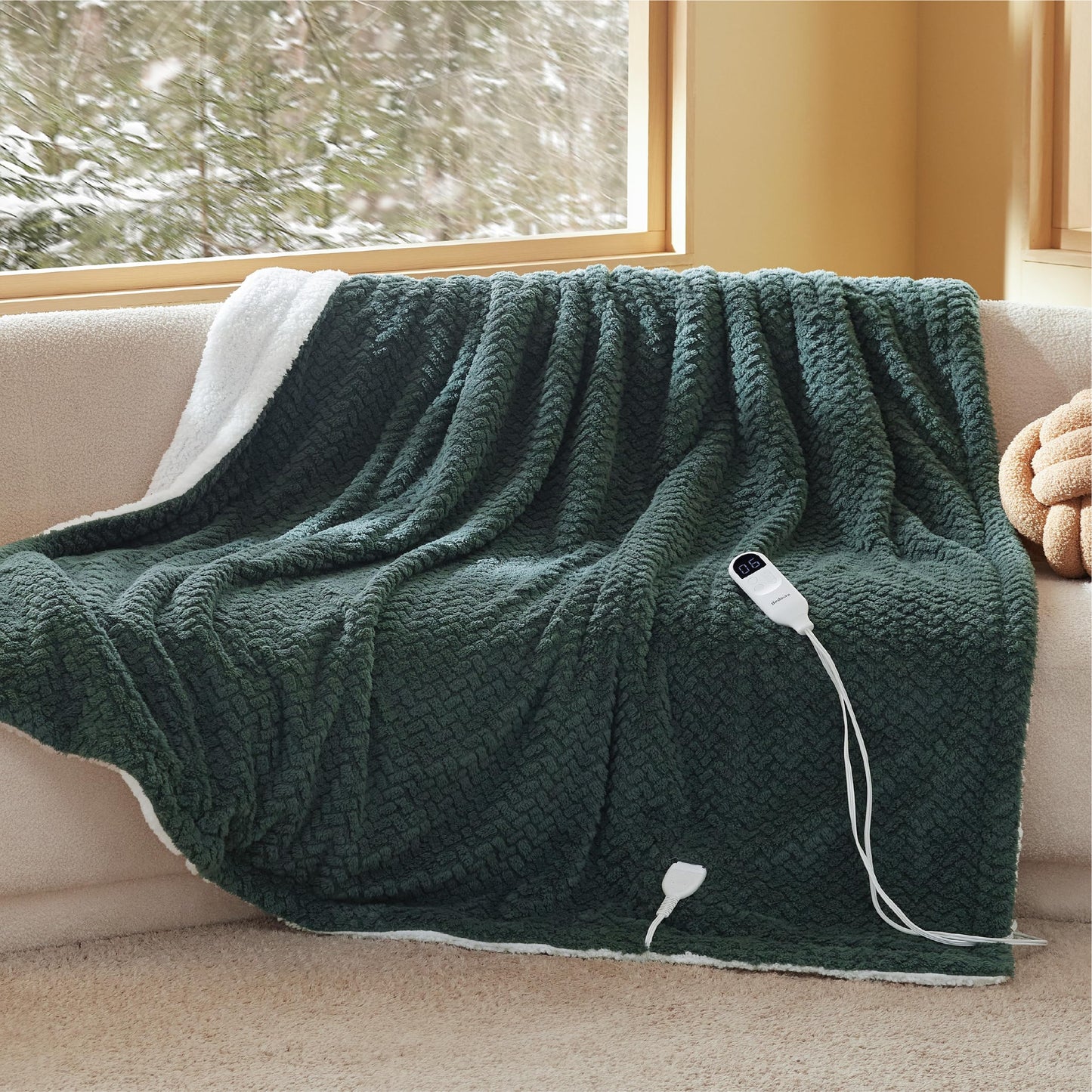 Electric Heated Blanket/Throw - Seamless Flannel Electric Blanket, Heating Blanket with 4 Time Settings & 6 Heat Settings, Warm Blanket Gift for Grandma (50x60 inches, Black)